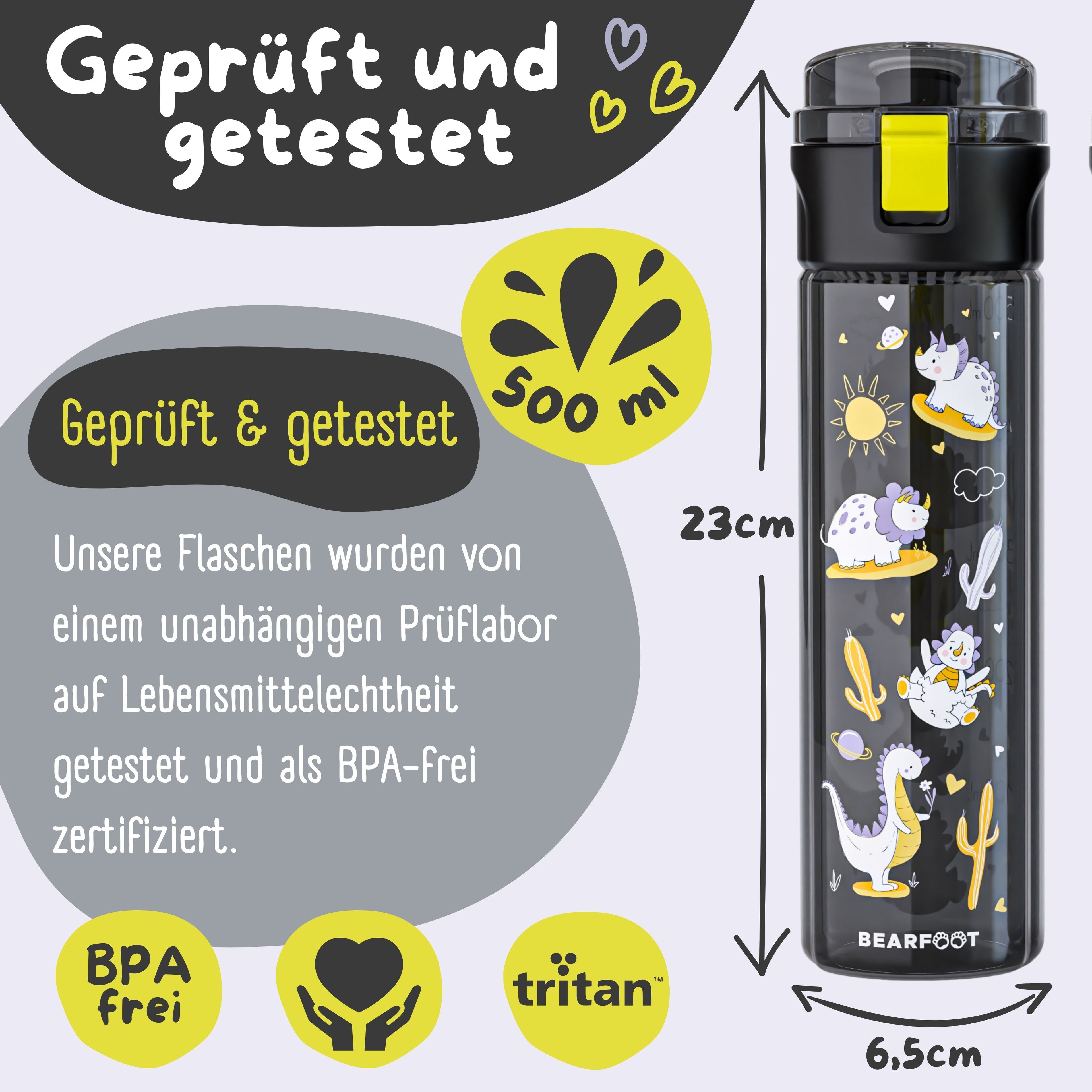 Gourde enfant, 500ml, légère - dinosaures noirs