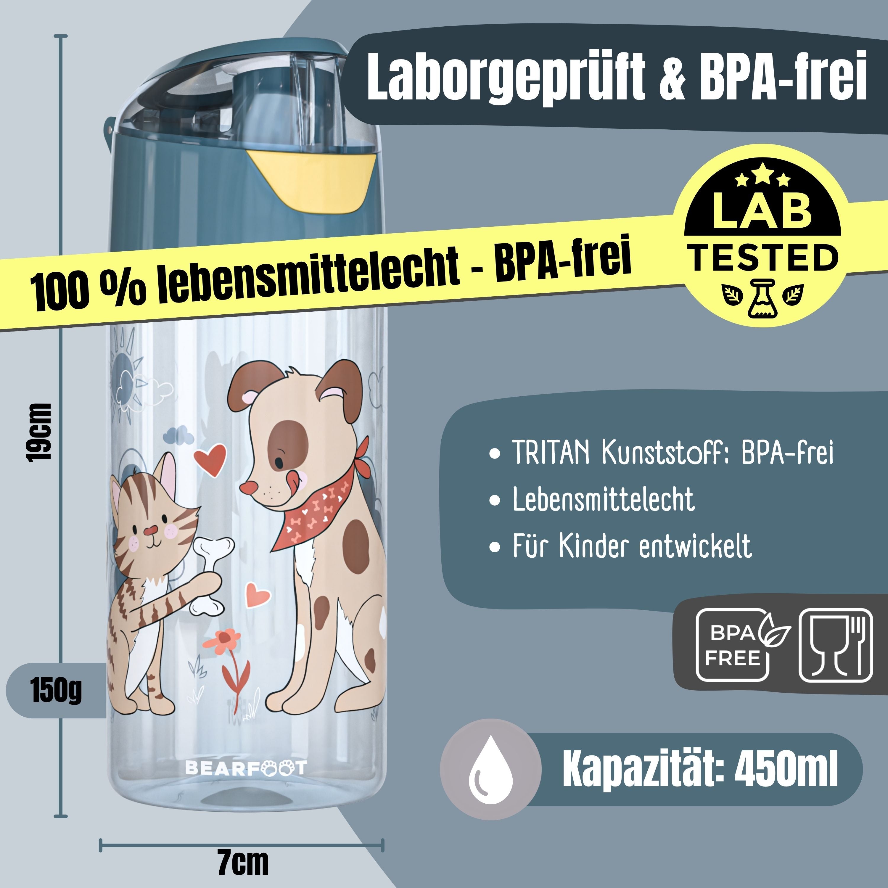 Drikkeflaske børns letvægtsvandflaske - hund & kat blå