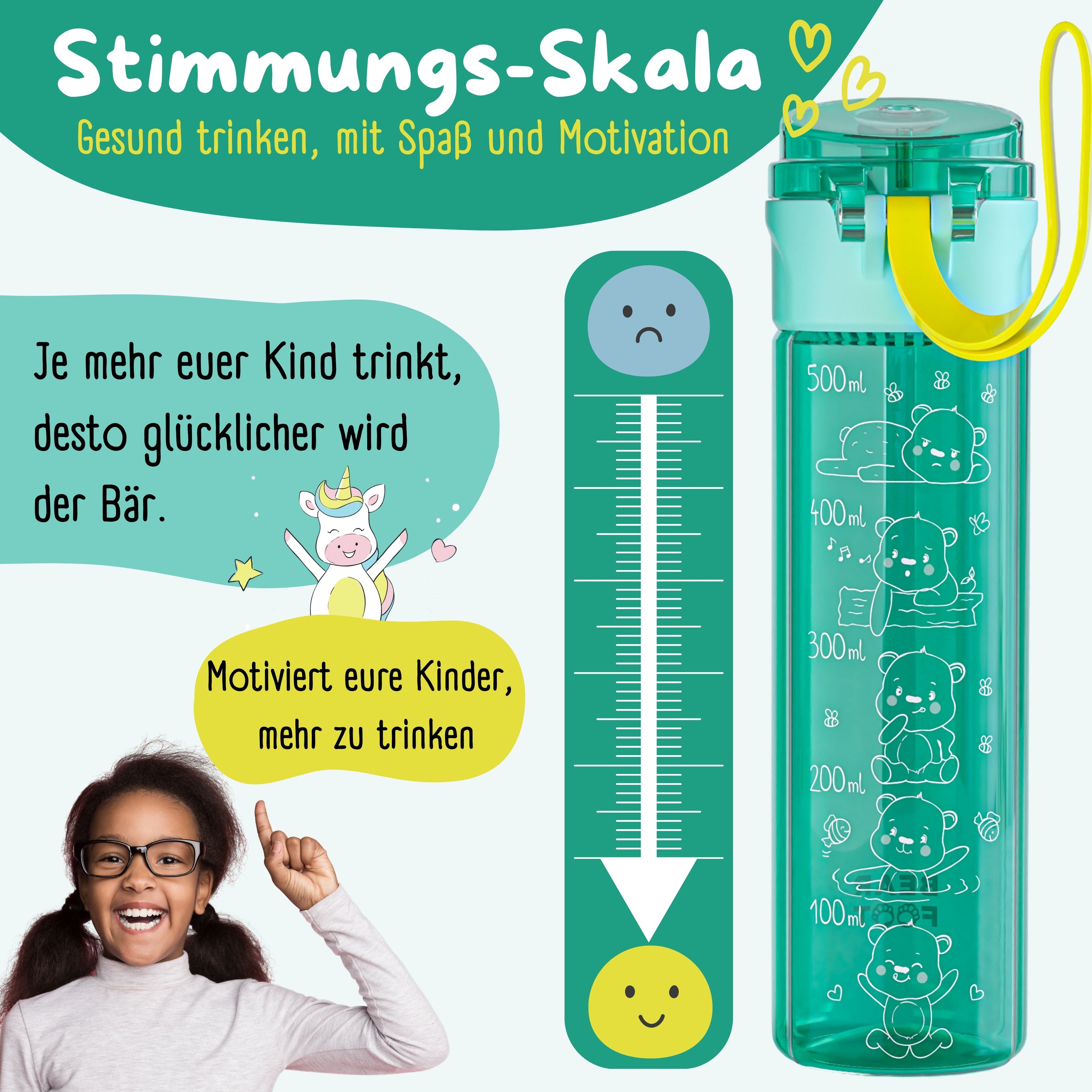 Botella para niños, 500 ml, ligera - logo-mint
