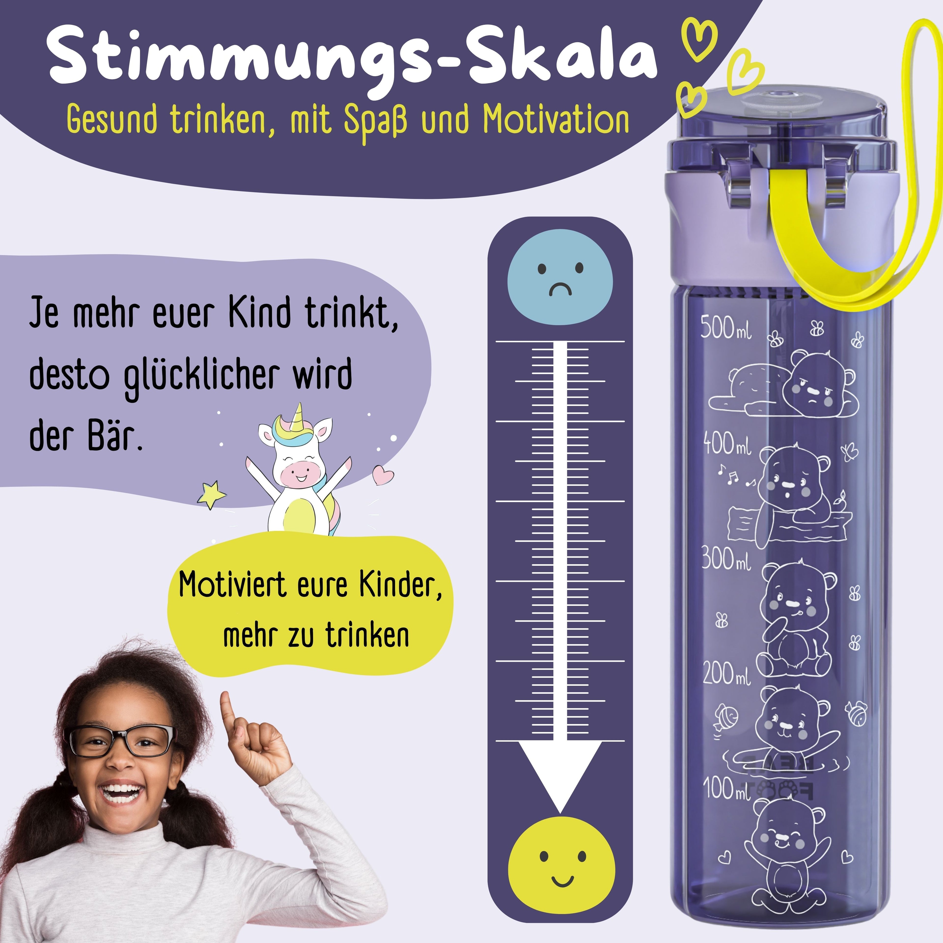 Gourde enfant, 500ml, claire - logo violet