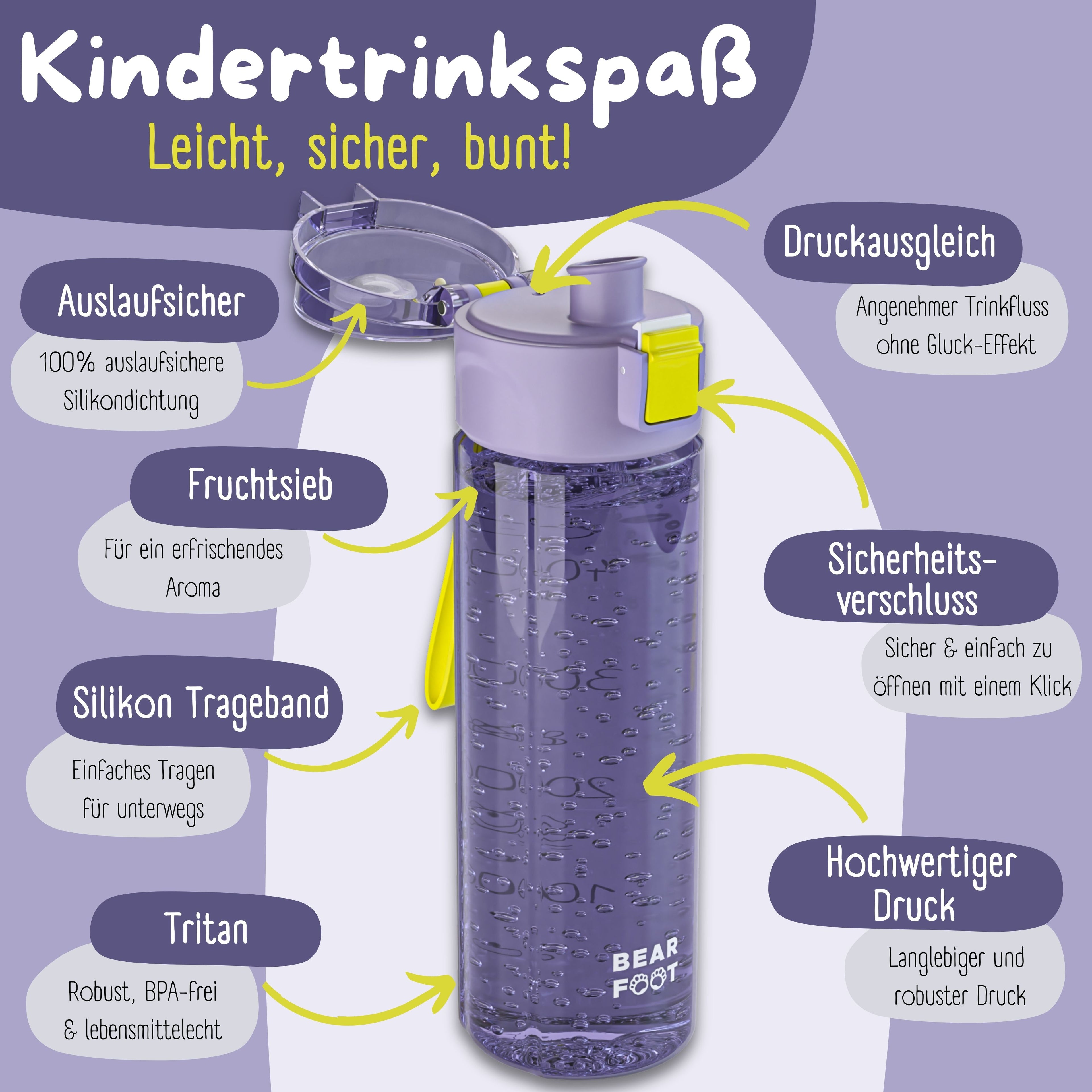 Gourde enfant, 500ml, claire - logo violet