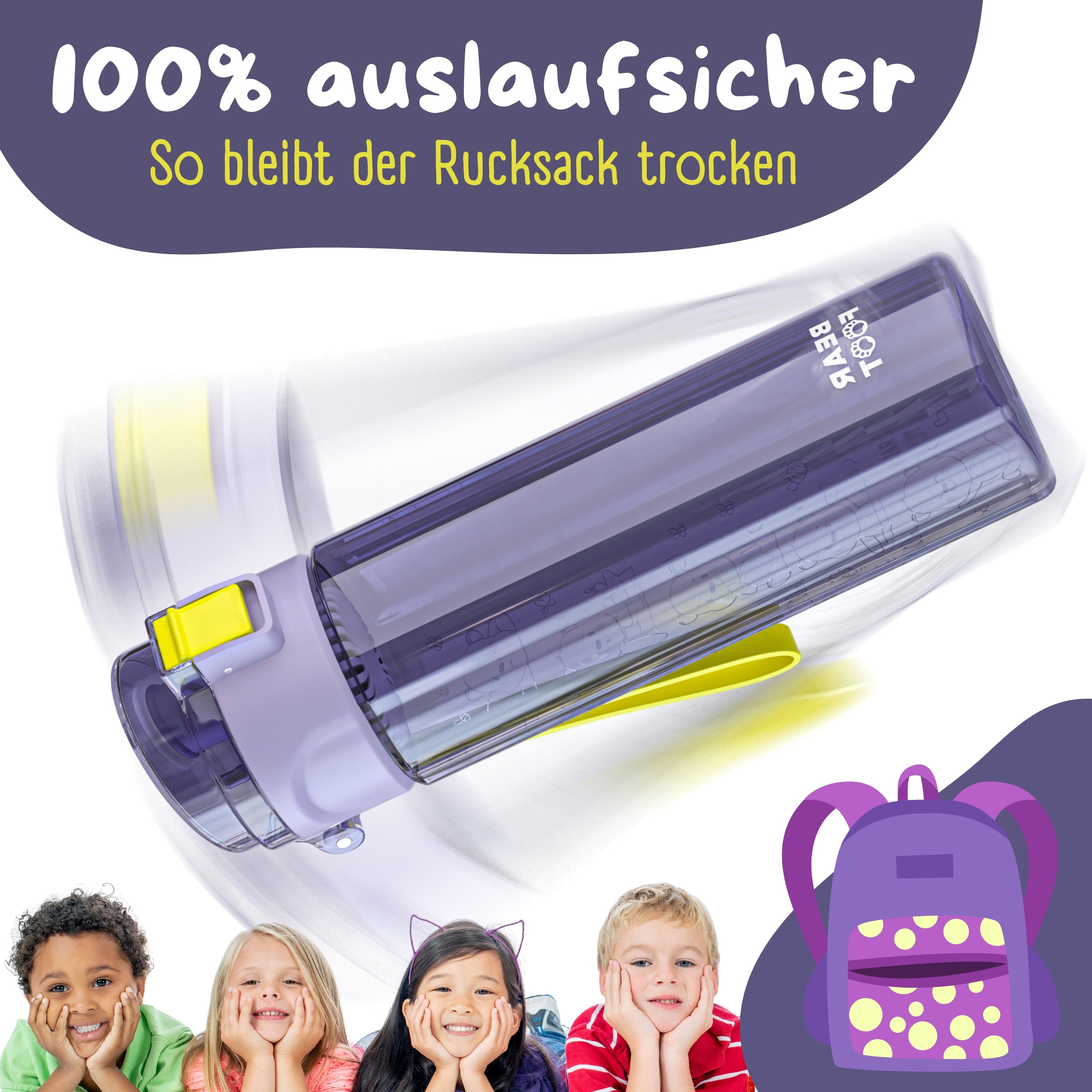 Gourde enfant, 500ml, claire - logo violet