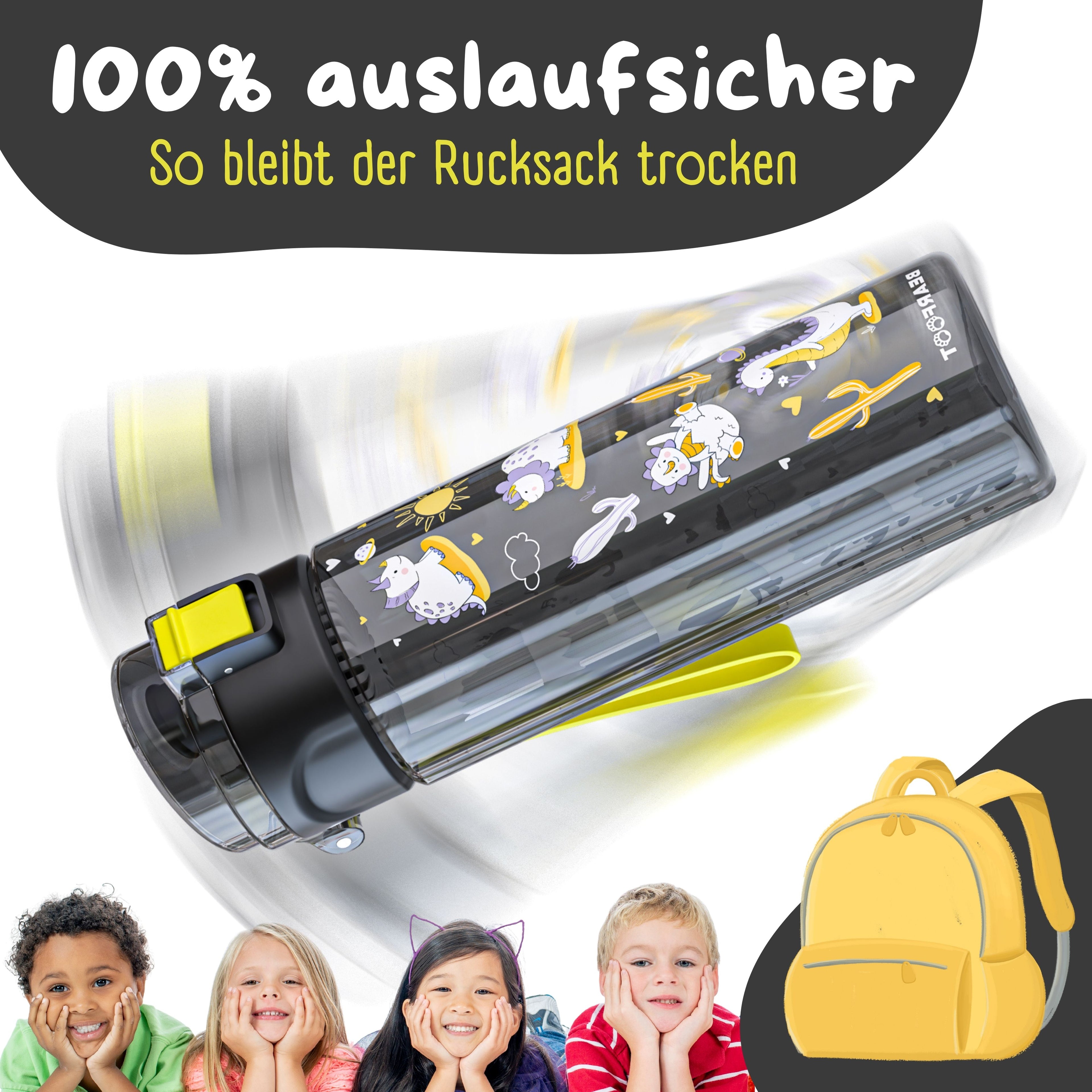Gourde enfant, 500ml, légère - dinosaures noirs