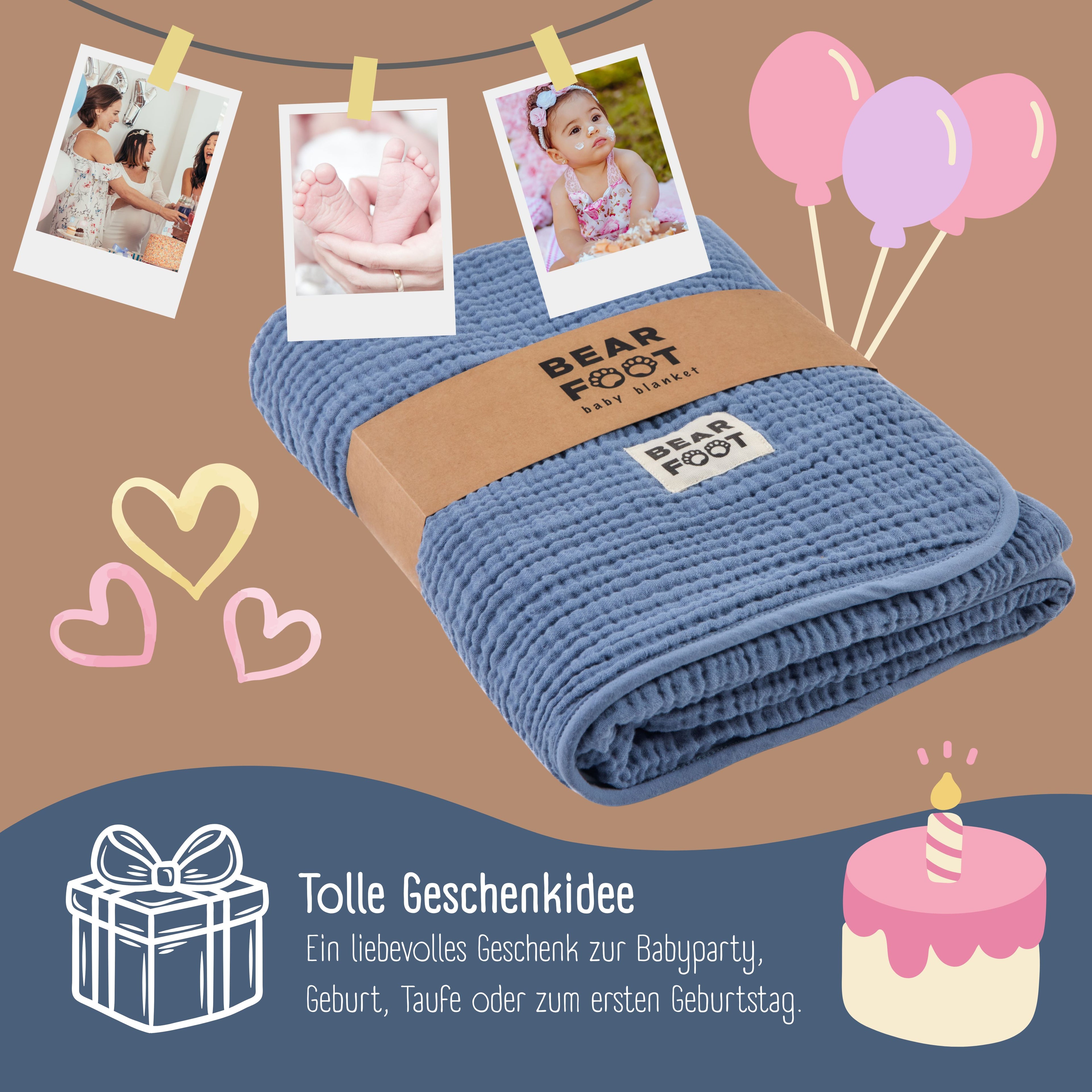 Babydecke Musselin Fleecedecke flauschig weich - blau