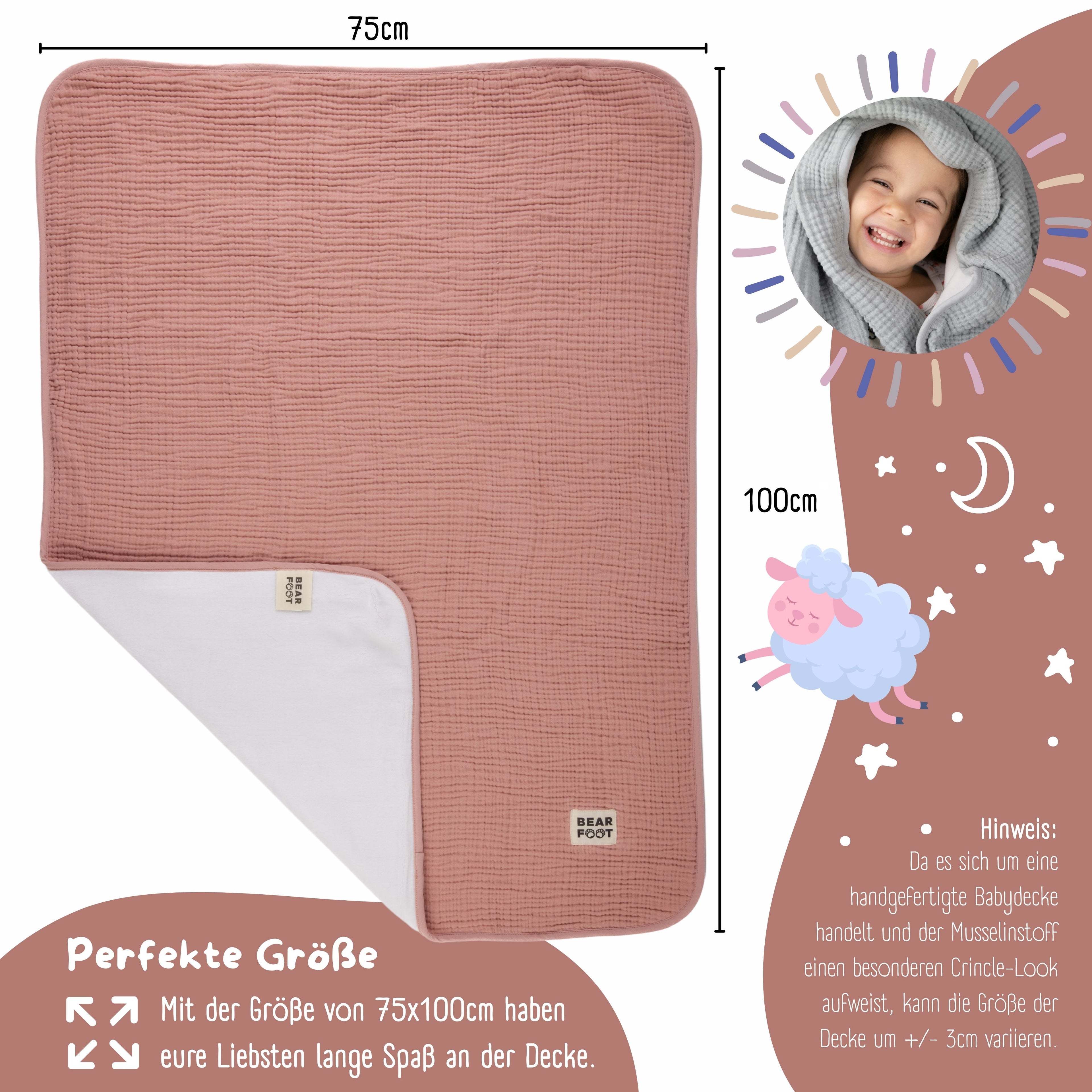 Babydecke Musselin Fleecedecke flauschig weich - rosa