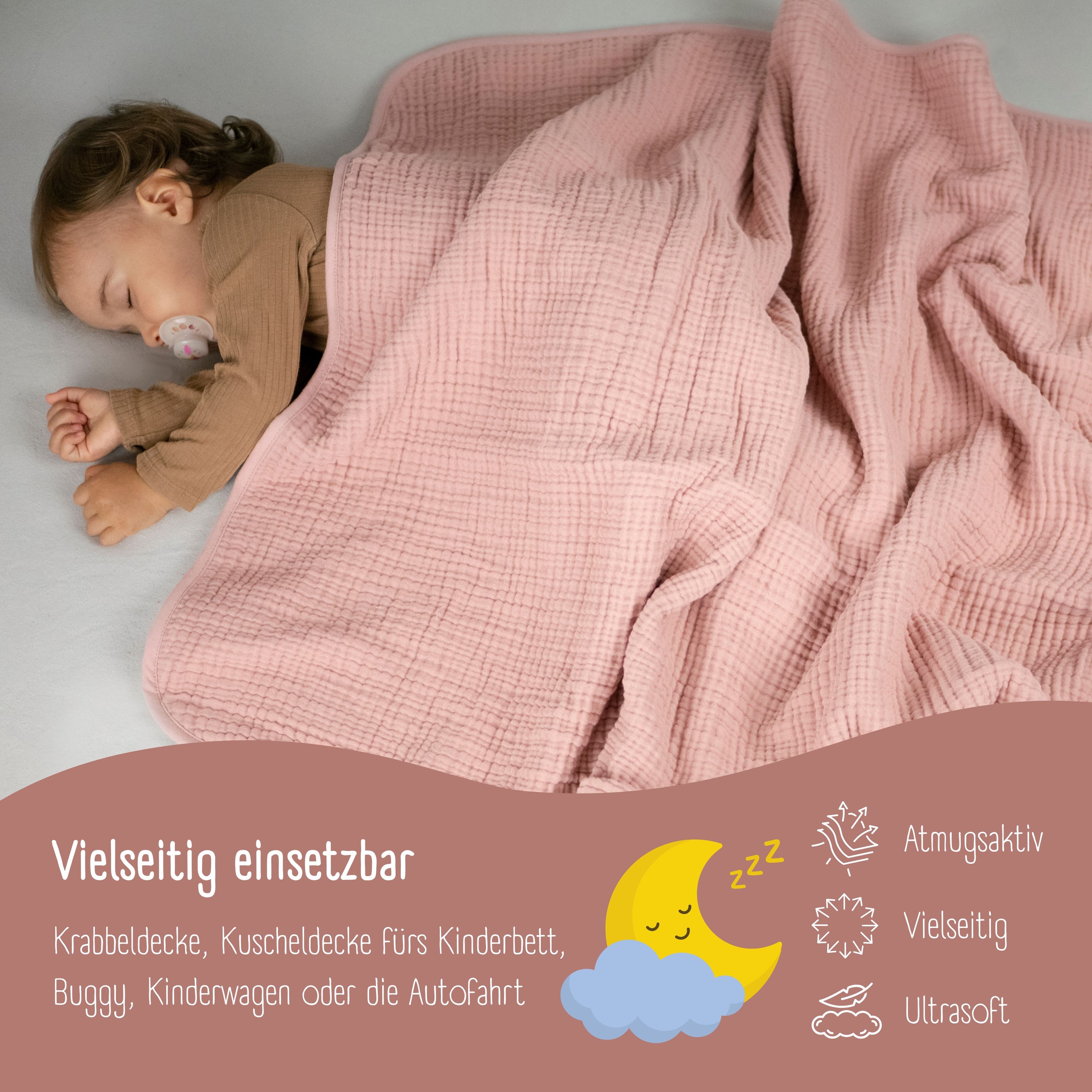 Babydecke Musselin Fleecedecke flauschig weich - rosa