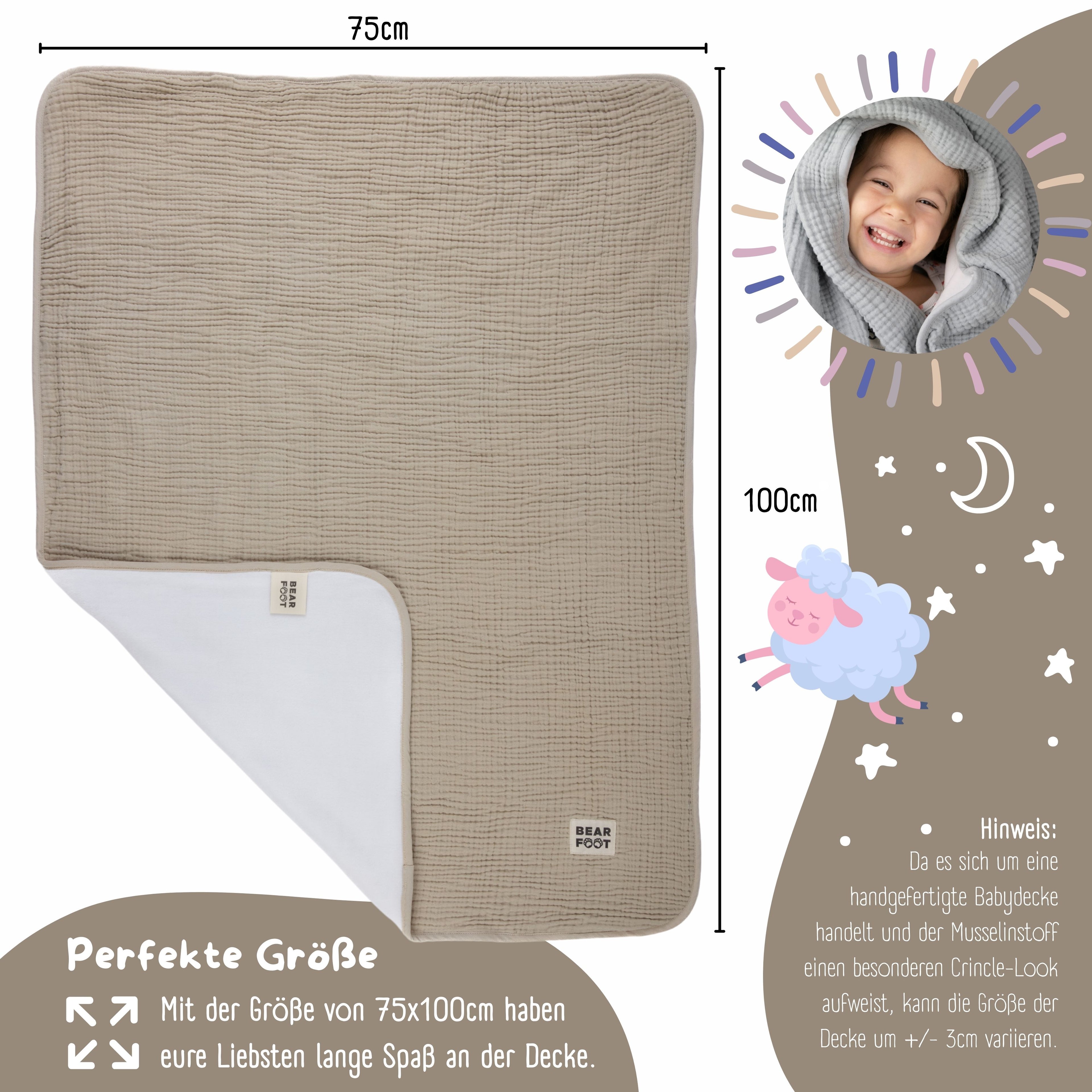 Babydecke Musselin Fleecedecke flauschig weich - braun