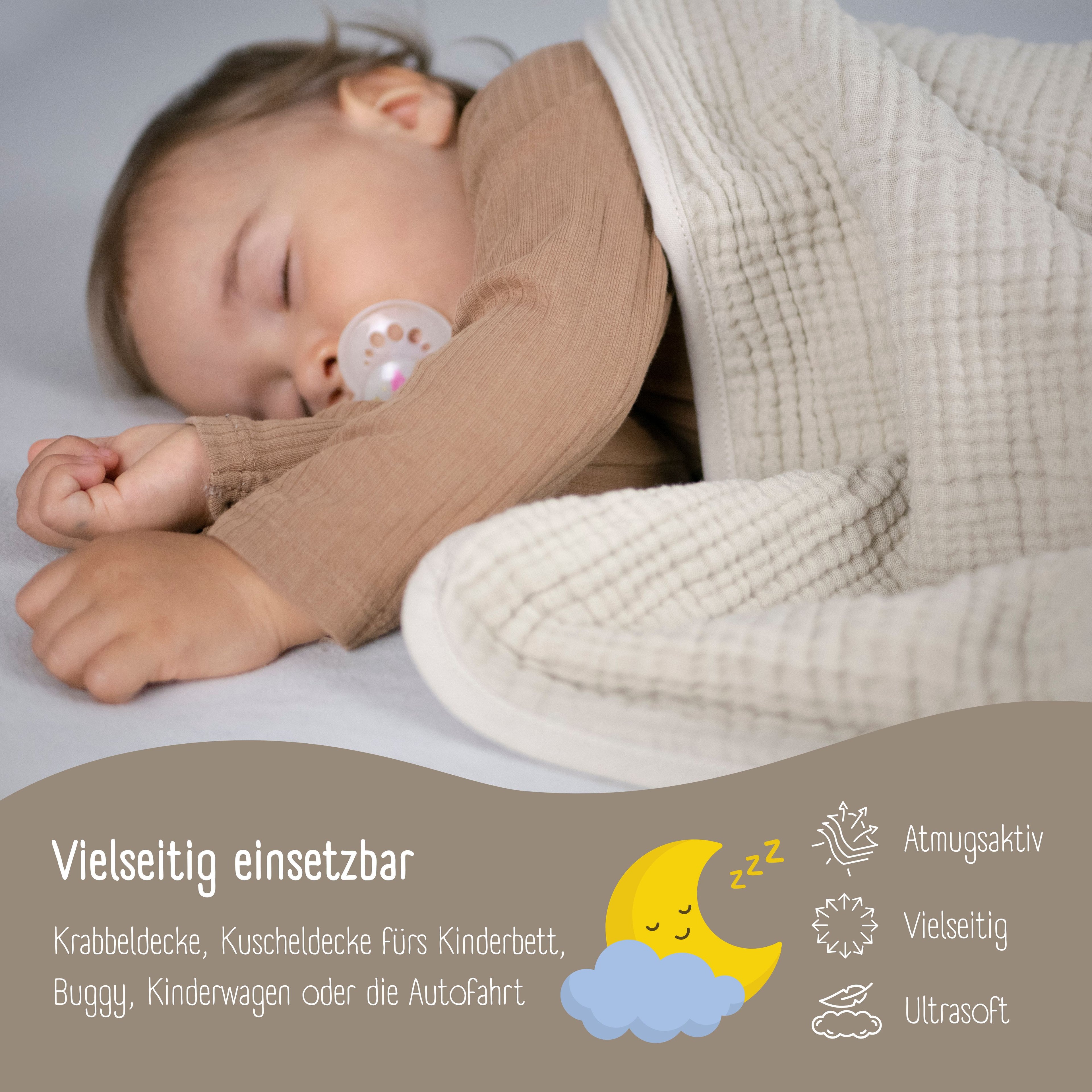 Babydecke Musselin Fleecedecke flauschig weich - braun