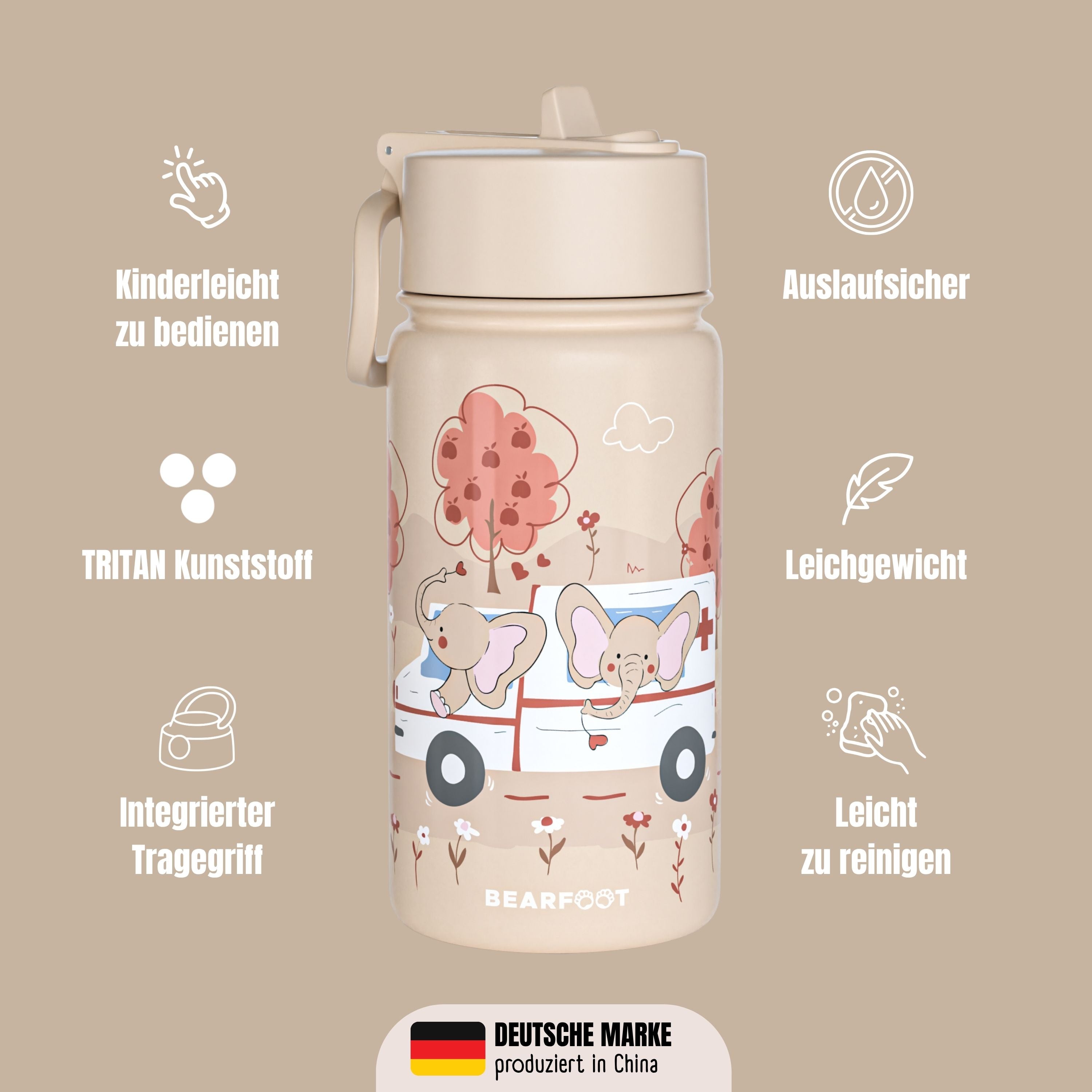 Botella térmica para niños de acero inoxidable - ambulancia marrón