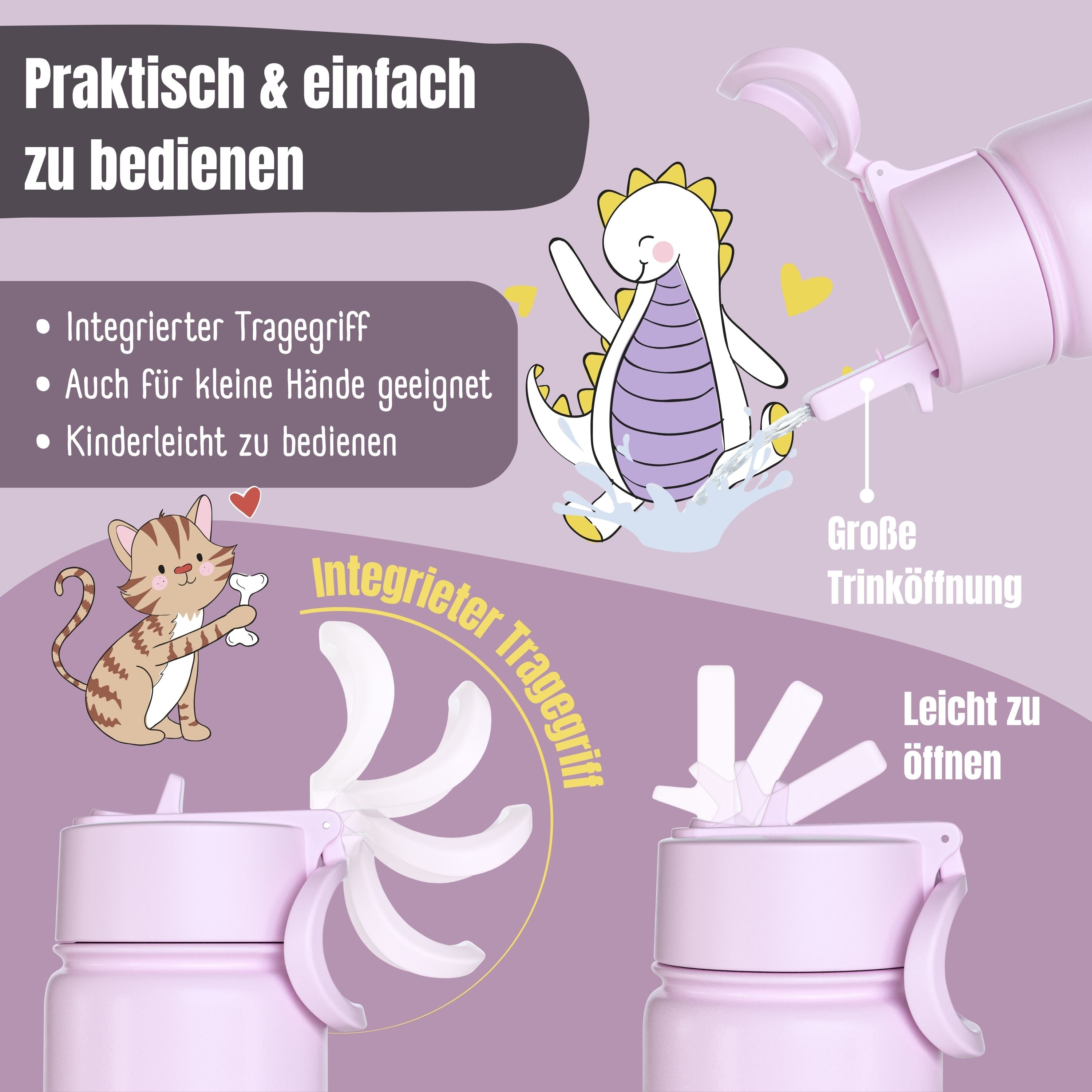 Botella térmica para niños de acero inoxidable - sirena violeta