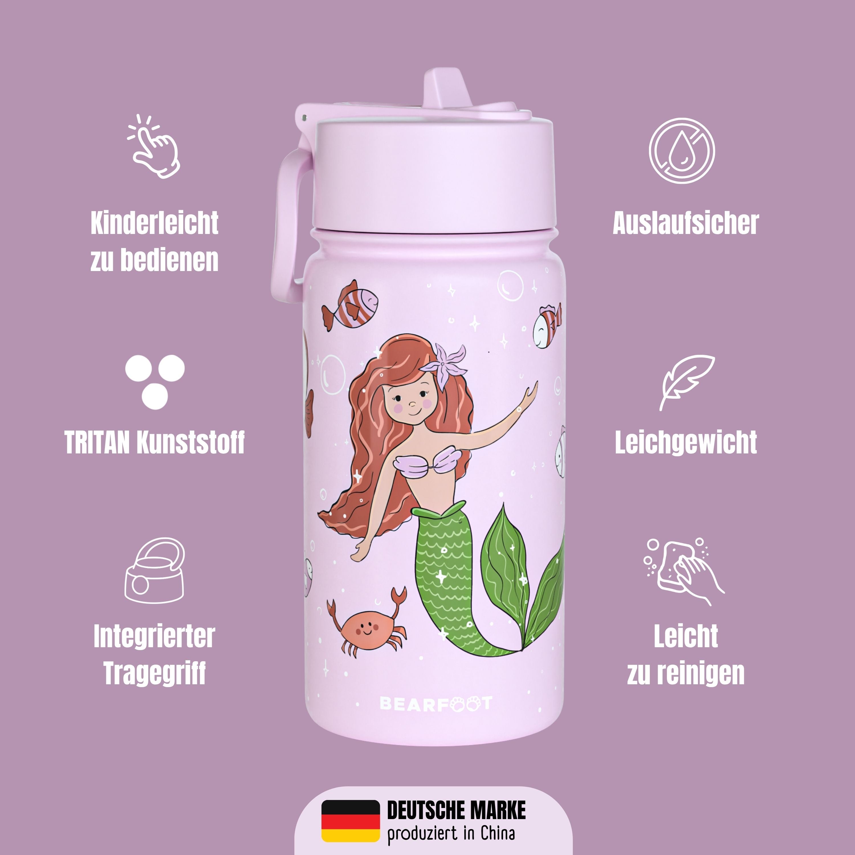 Botella térmica para niños de acero inoxidable - sirena violeta