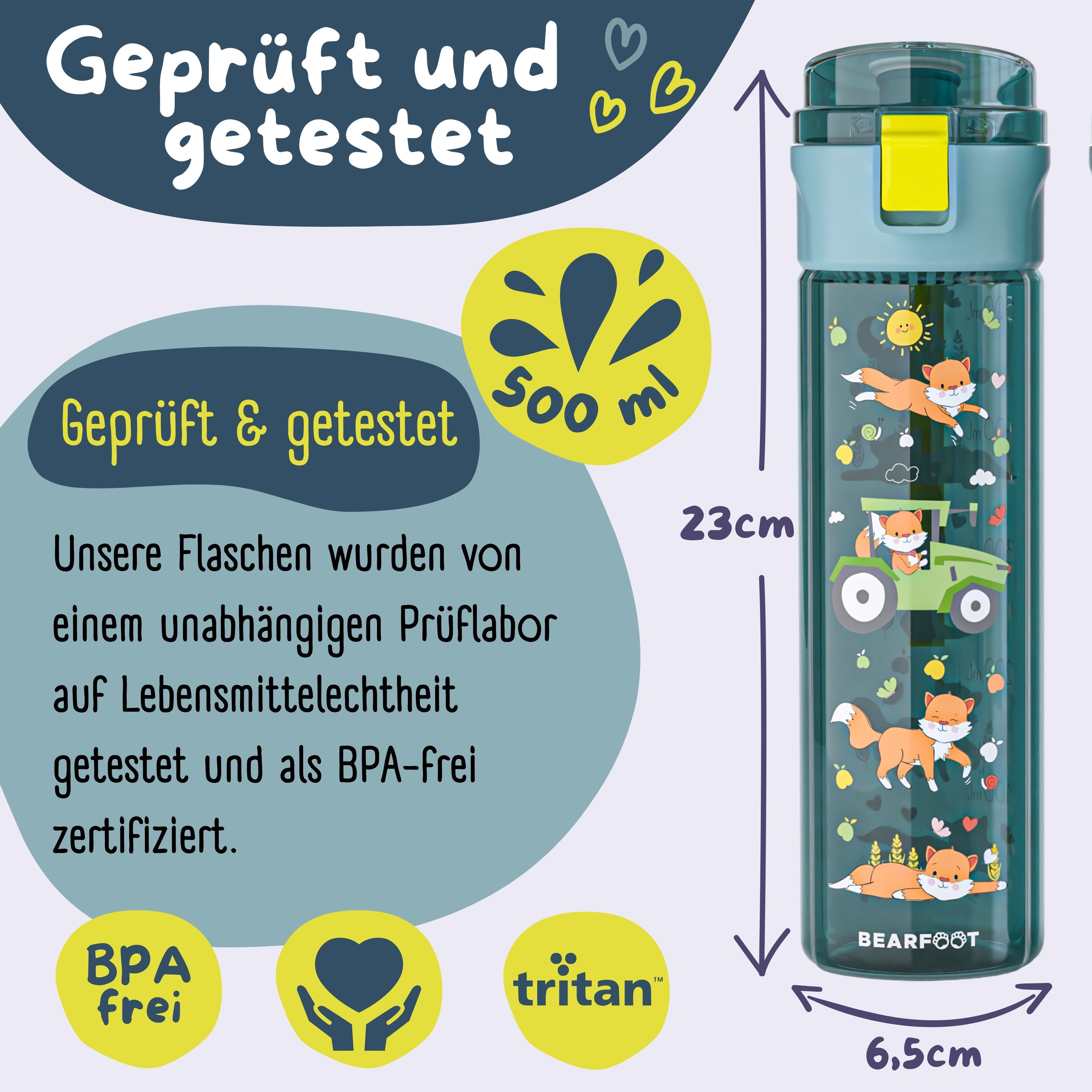 Gourde enfant, 500ml, claire - bleu tracteur