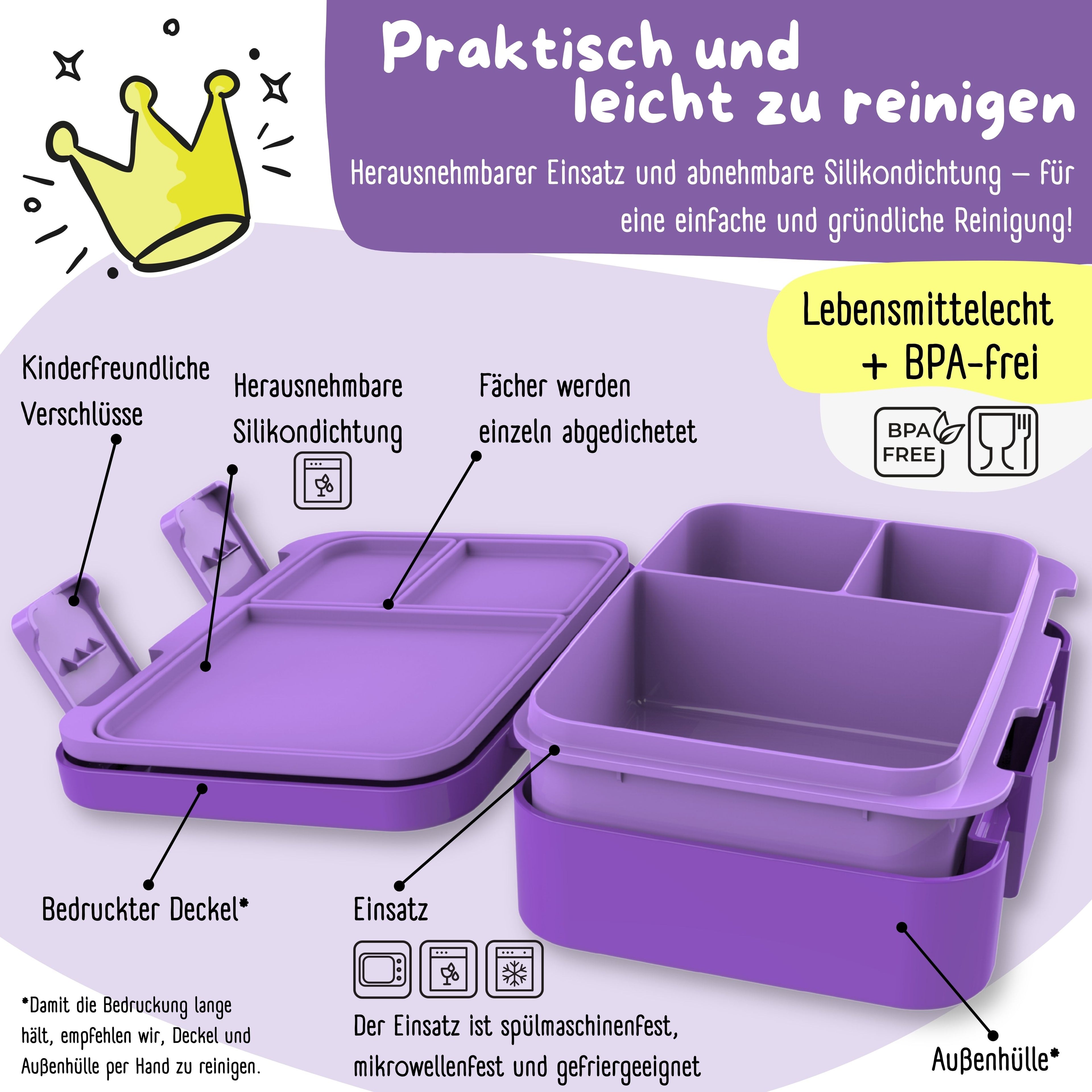 Brotdose mit Fächern, auslaufsicher - Schmetterling GLOW