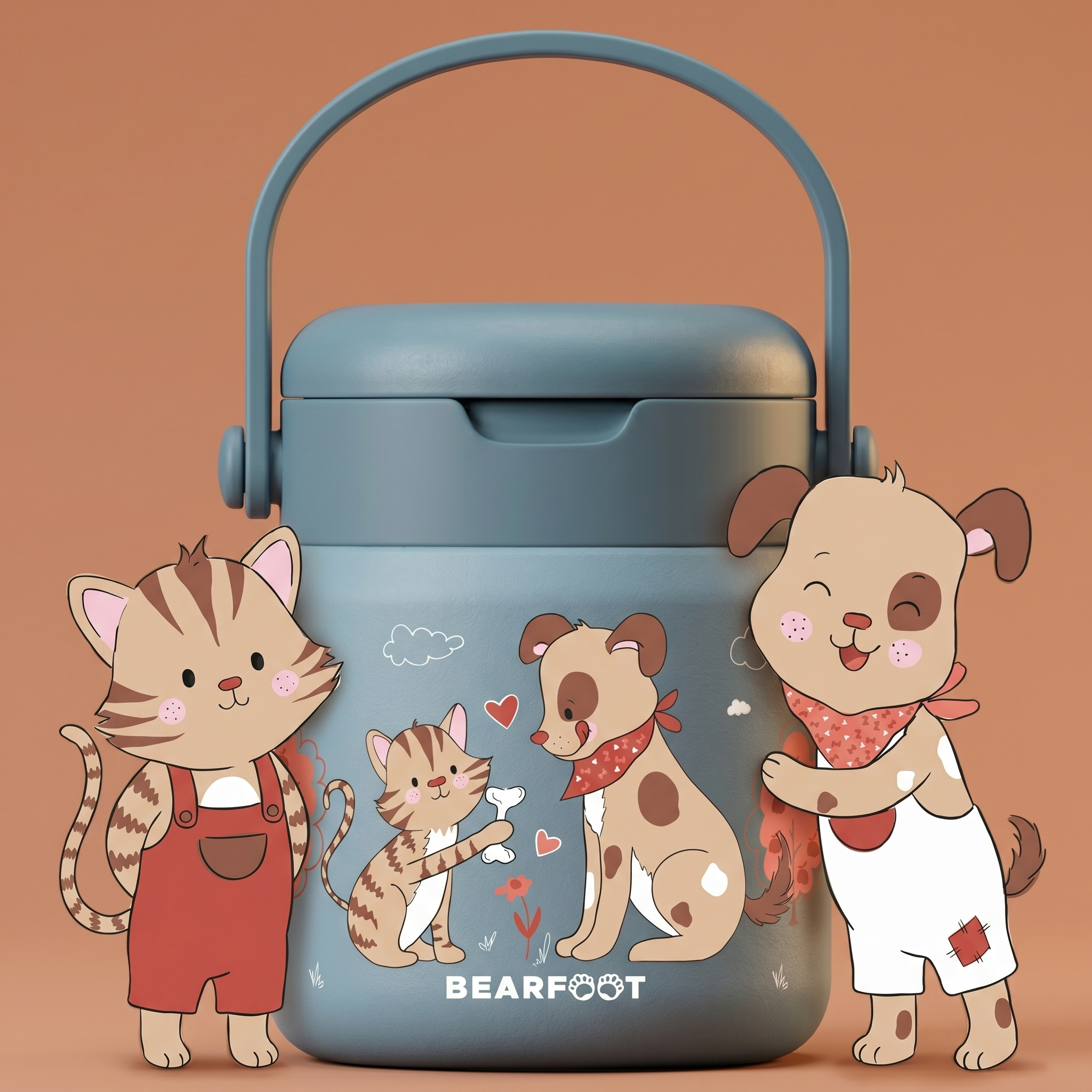 Thermobehälter Kinder Edelstahl - Hund & Katze blau