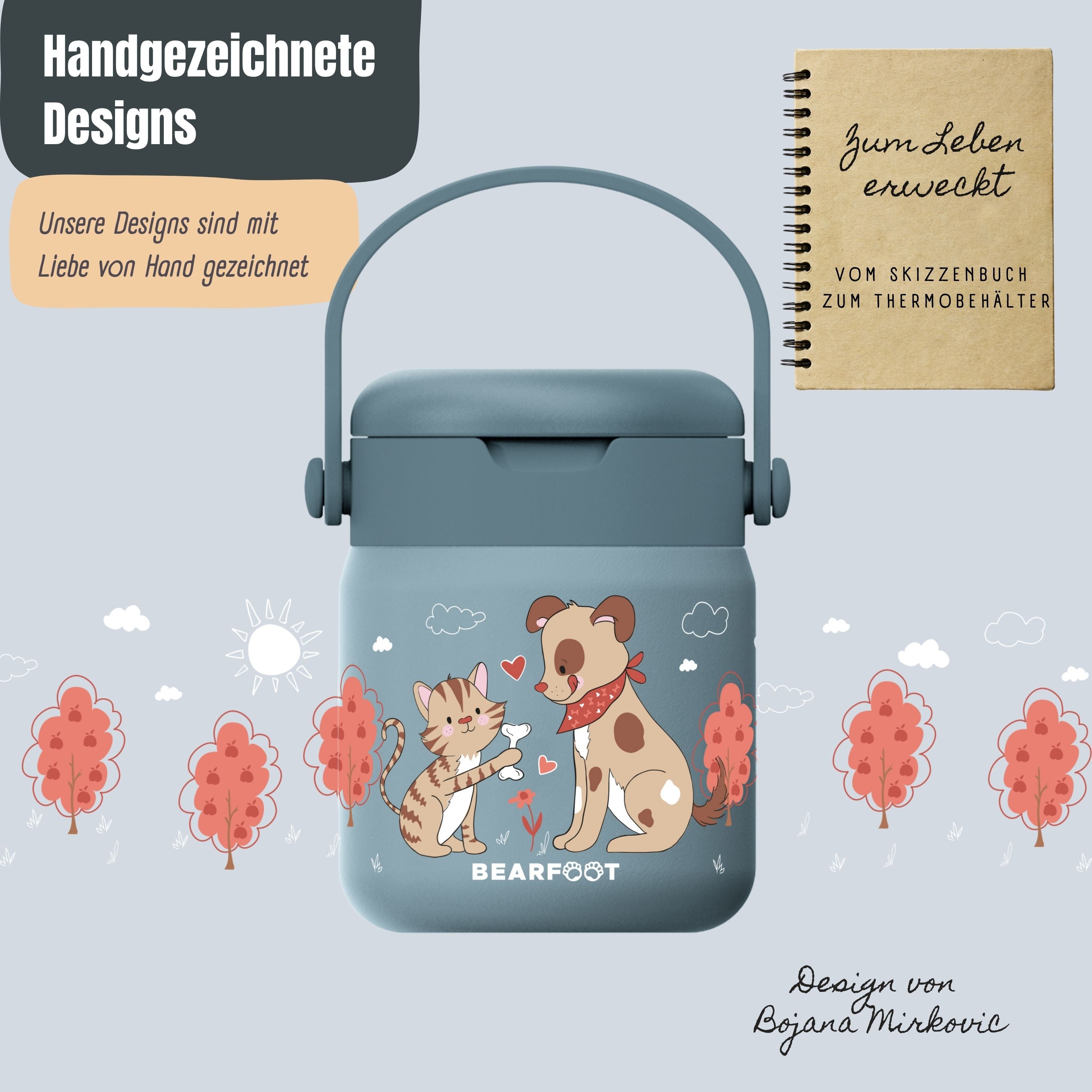 Thermobehälter Kinder Edelstahl - Hund & Katze blau