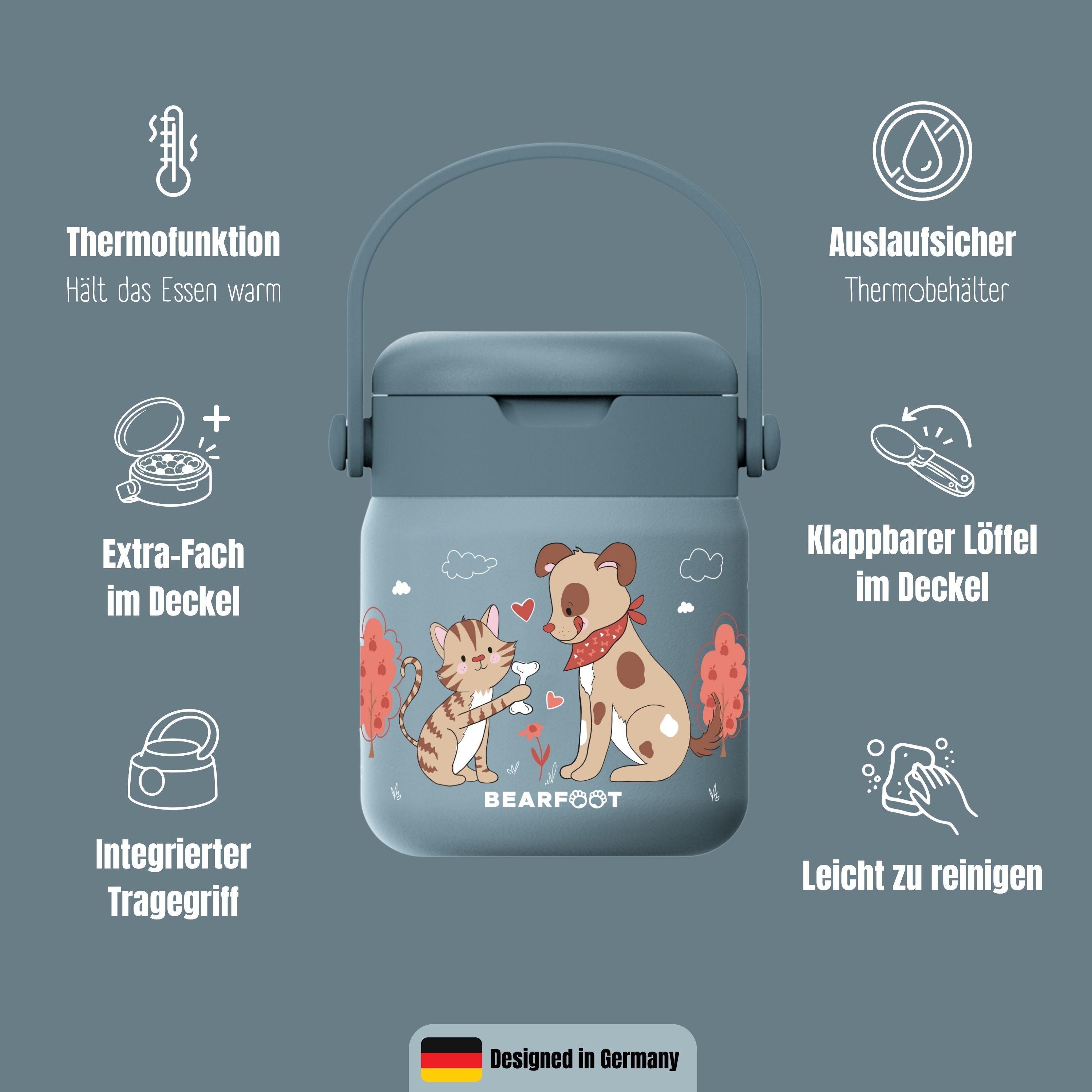 Thermobehälter Kinder Edelstahl - Hund & Katze blau