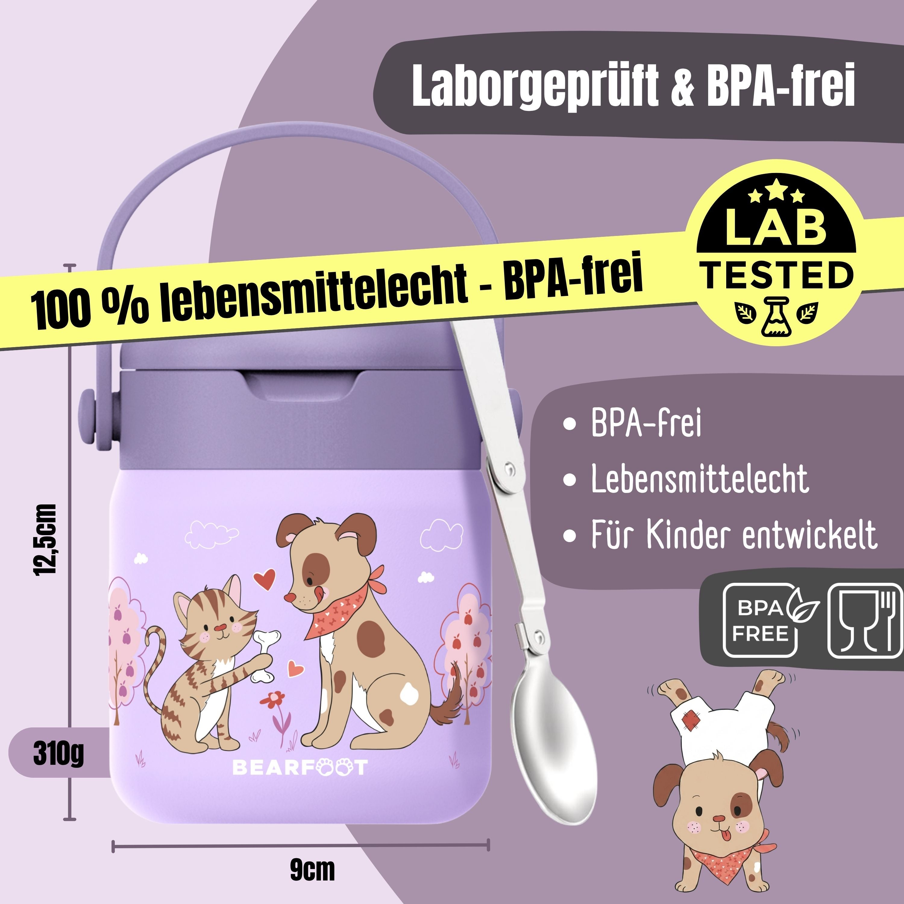Thermobehälter Kinder Edelstahl - Hund & Katze lila