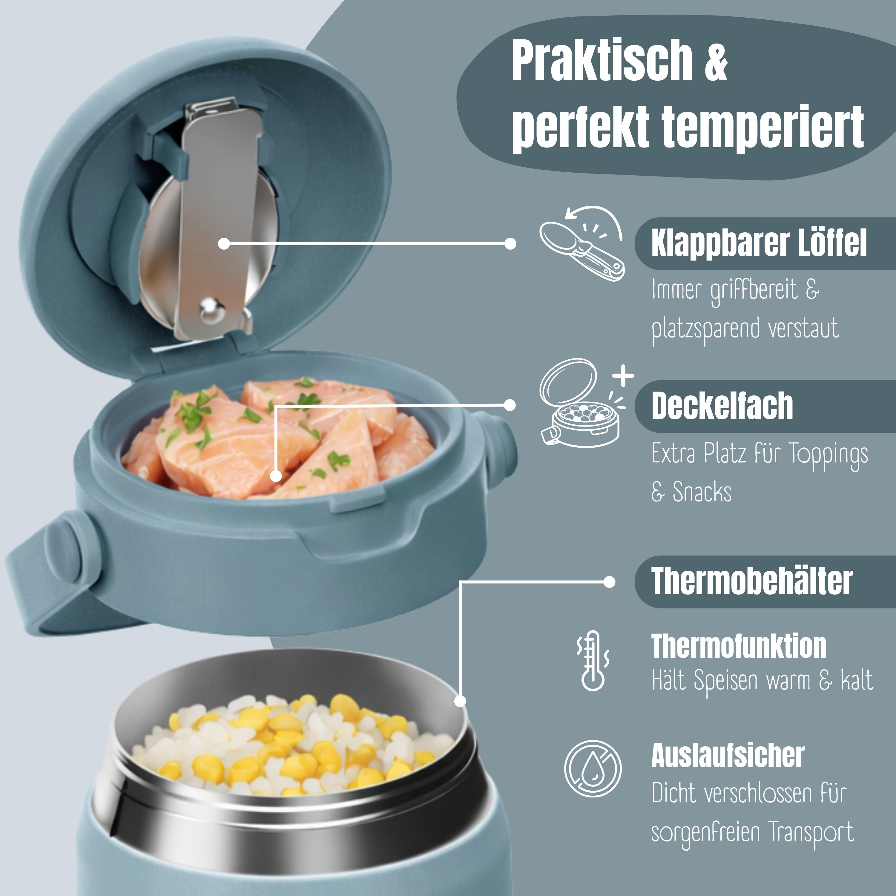 Thermobehälter Kinder Edelstahl - Sticker blau