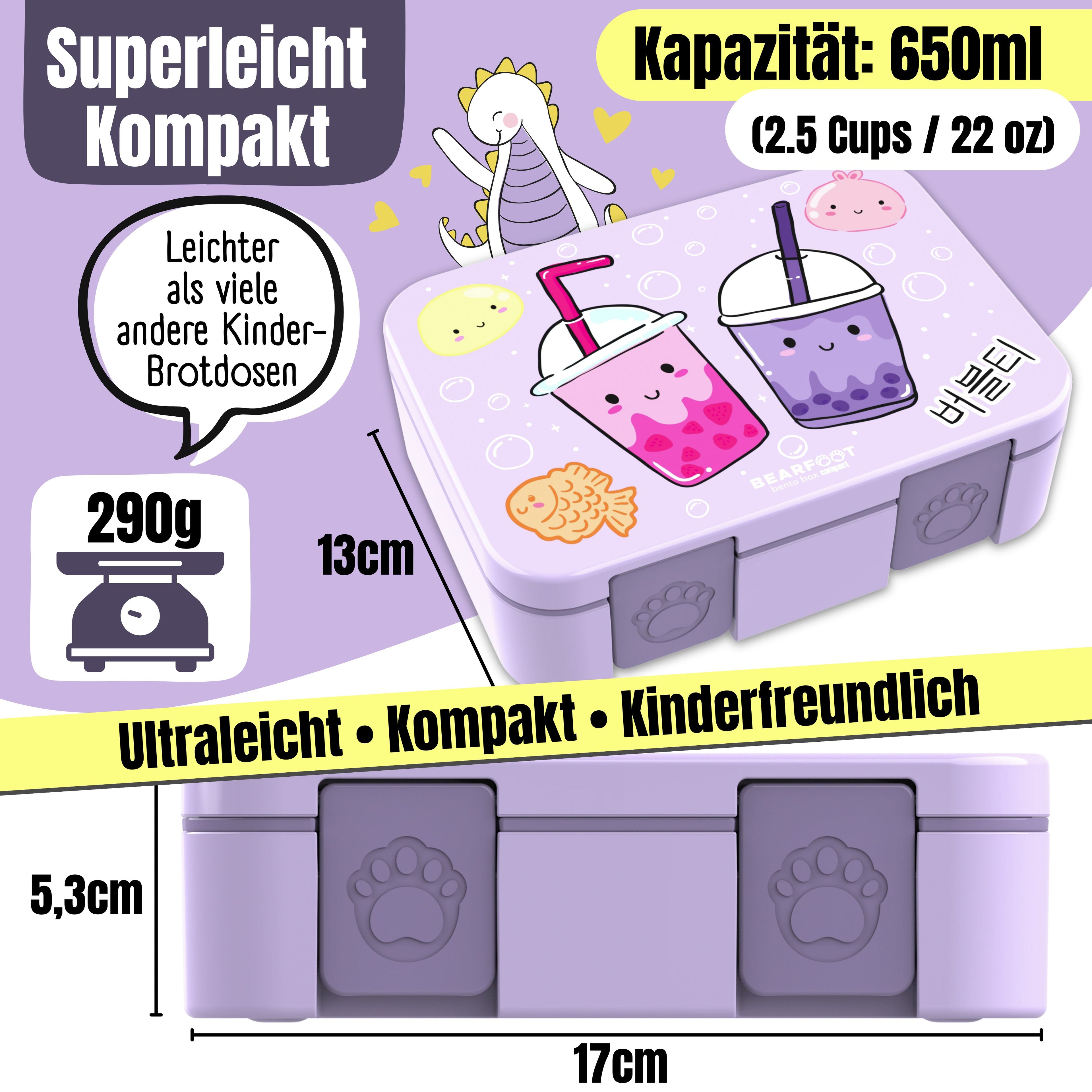 Brotdose mit Fächern, leicht & auslaufsicher-BubbleTea lila