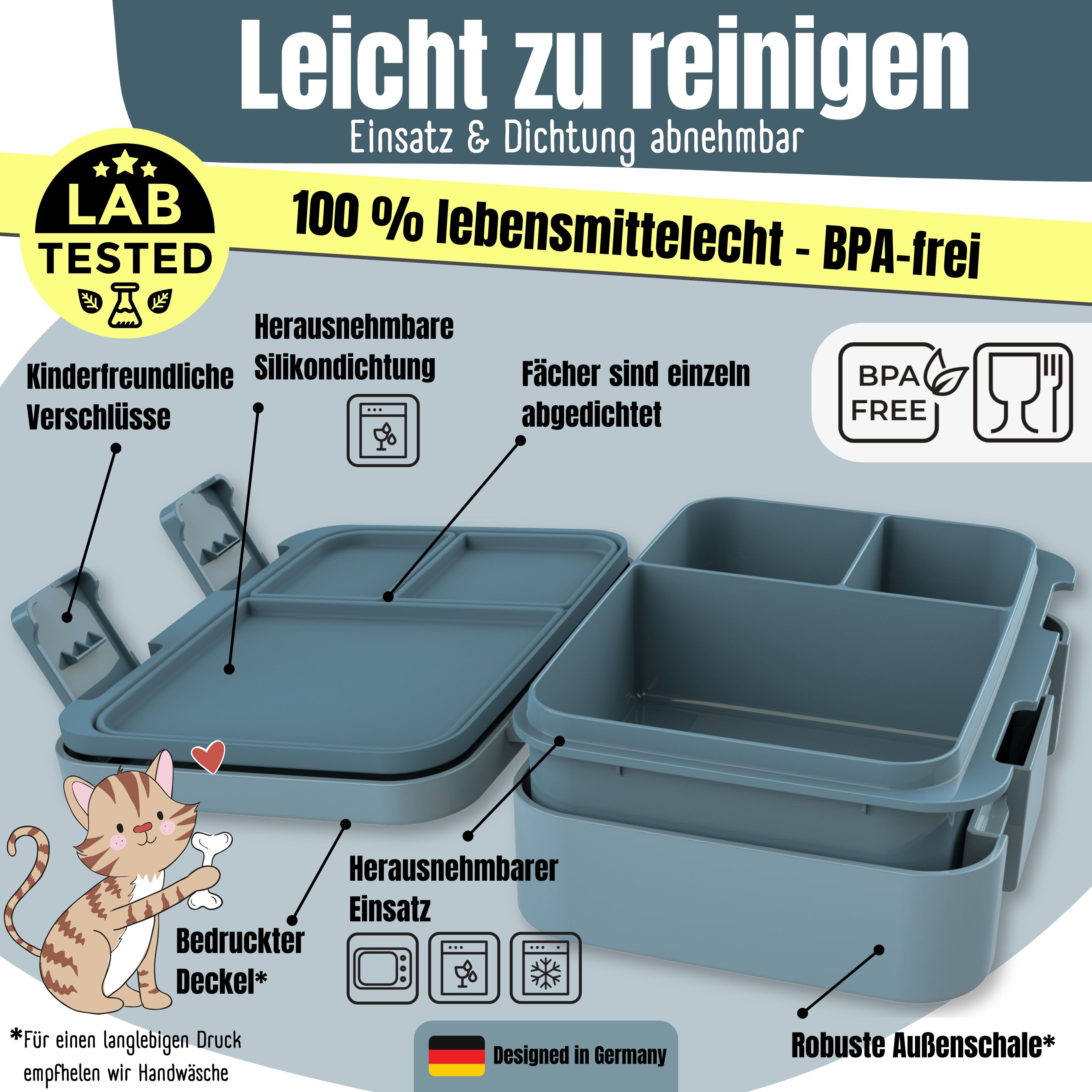 Brotdose mit Fächern, leicht & auslaufsicher - Bagger blau