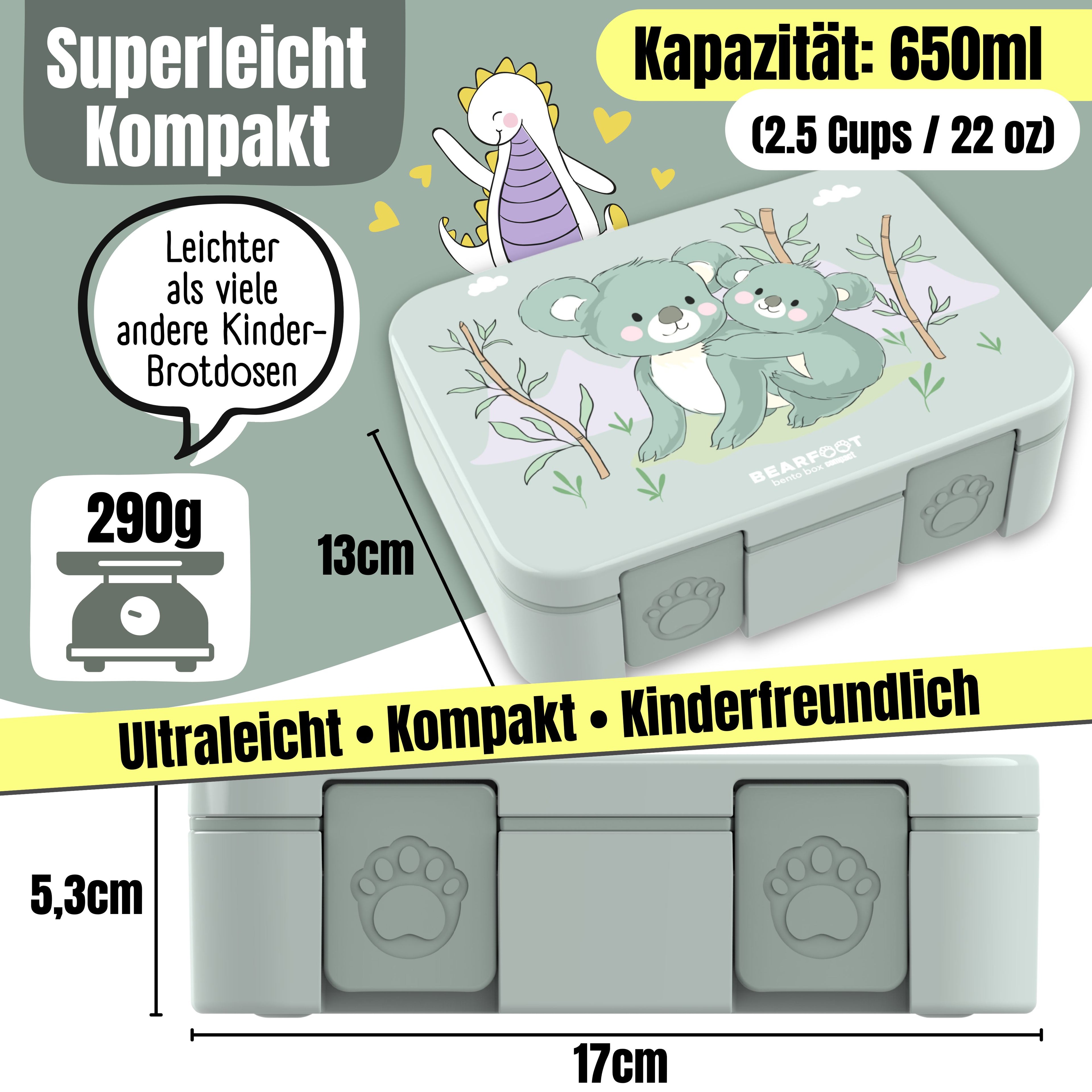 Brotdose mit Fächern, leicht & auslaufsicher - Koala Salbei