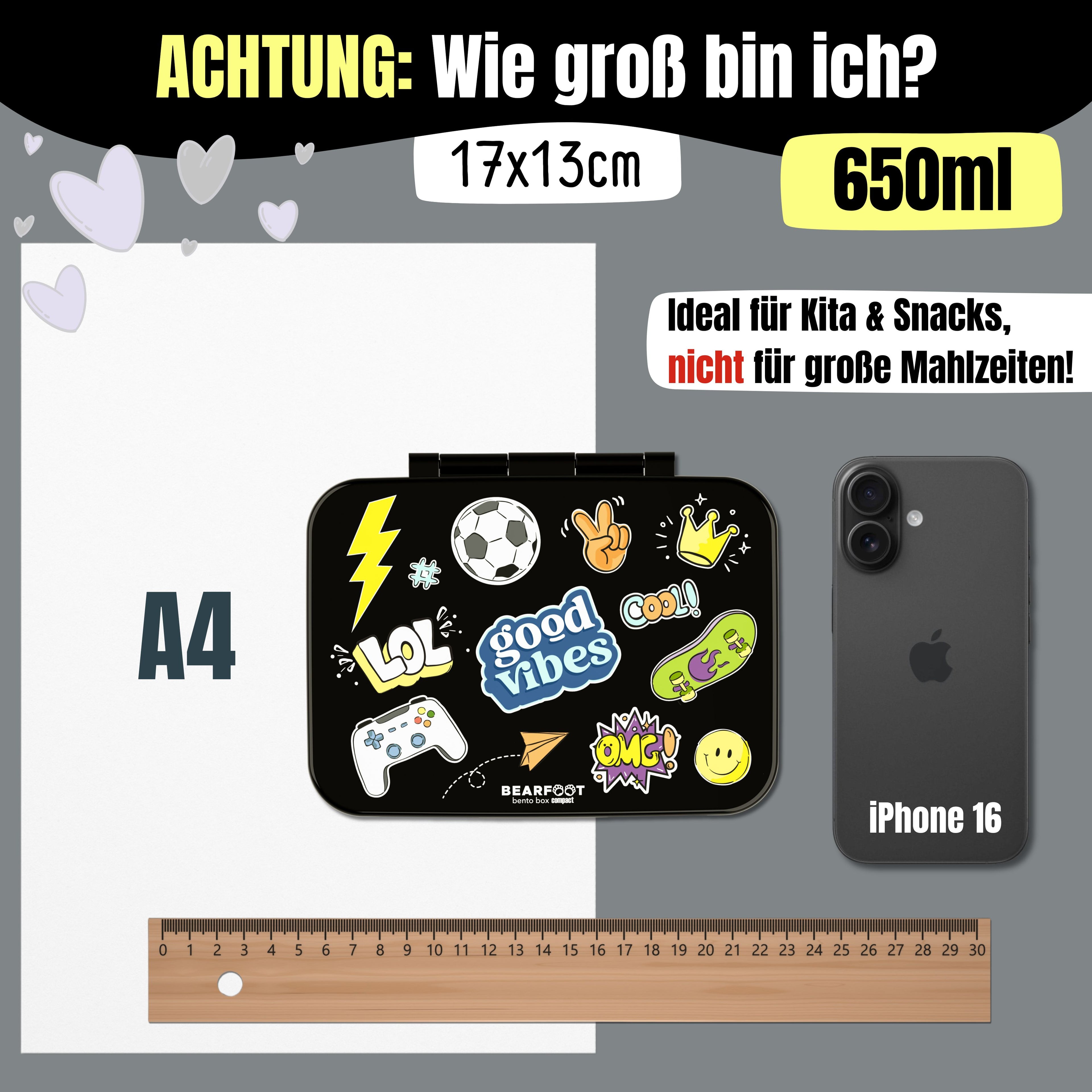 Brotdose mit Fächern, leicht & auslaufsicher - Sticker schwarz