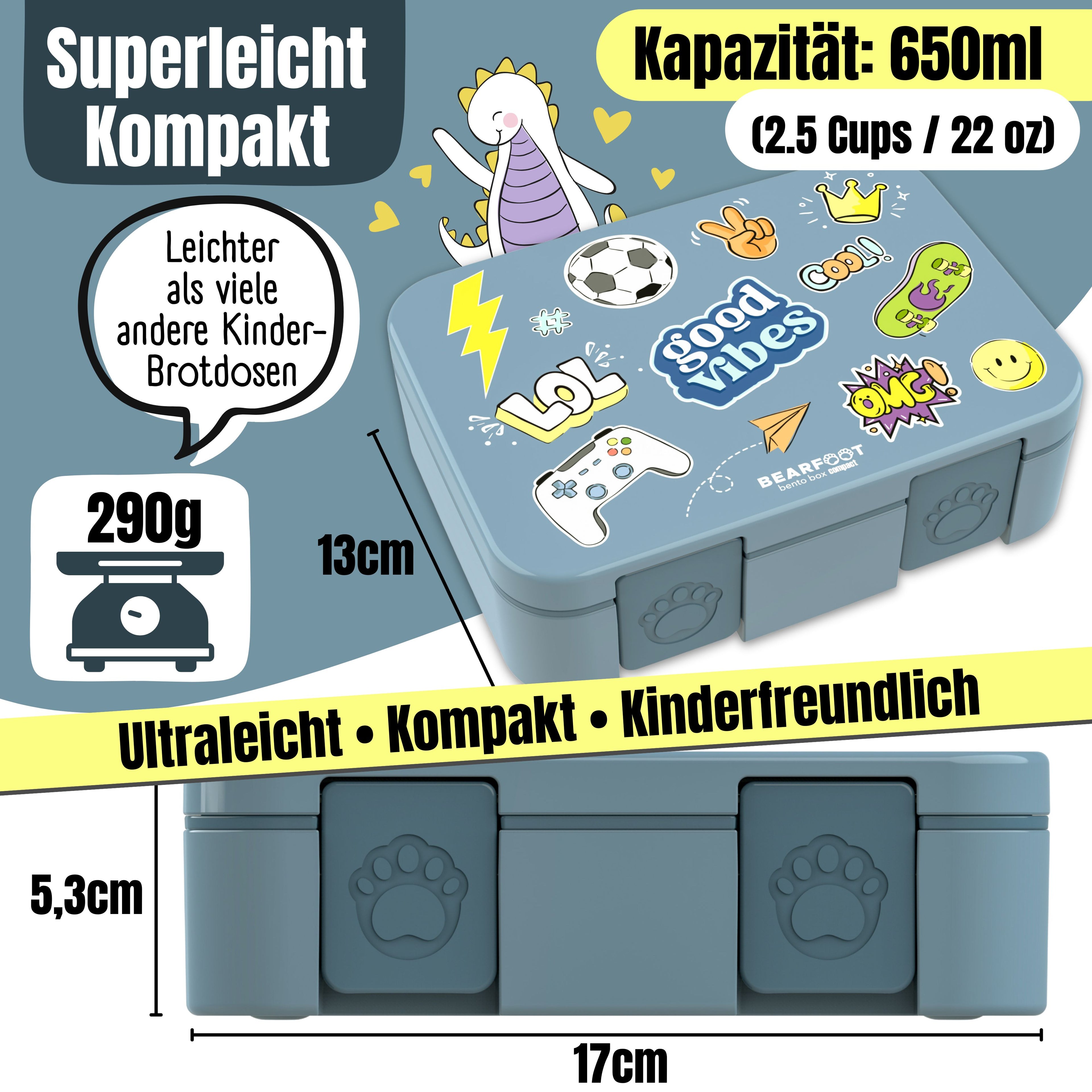 Brotdose mit Fächern, leicht & auslaufsicher - Sticker blau