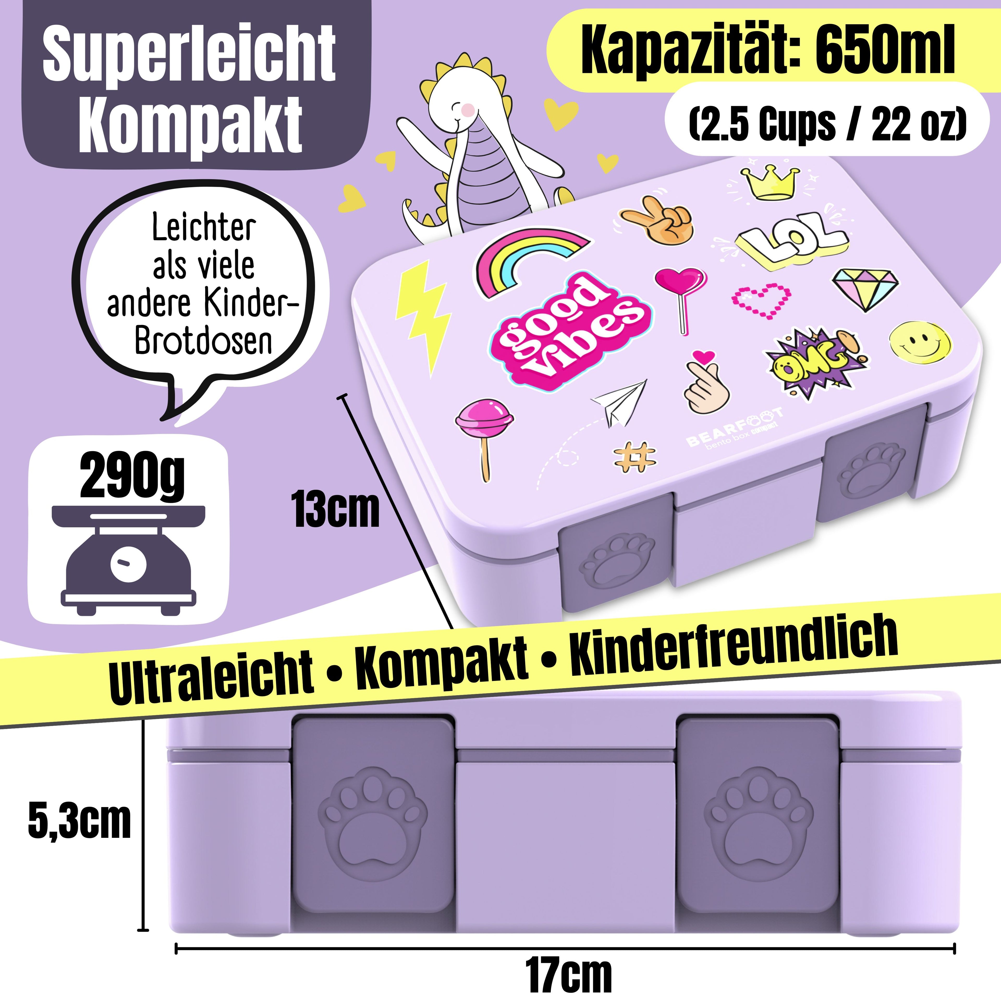 Brotdose mit Fächern, leicht & auslaufsicher - Sticker lila