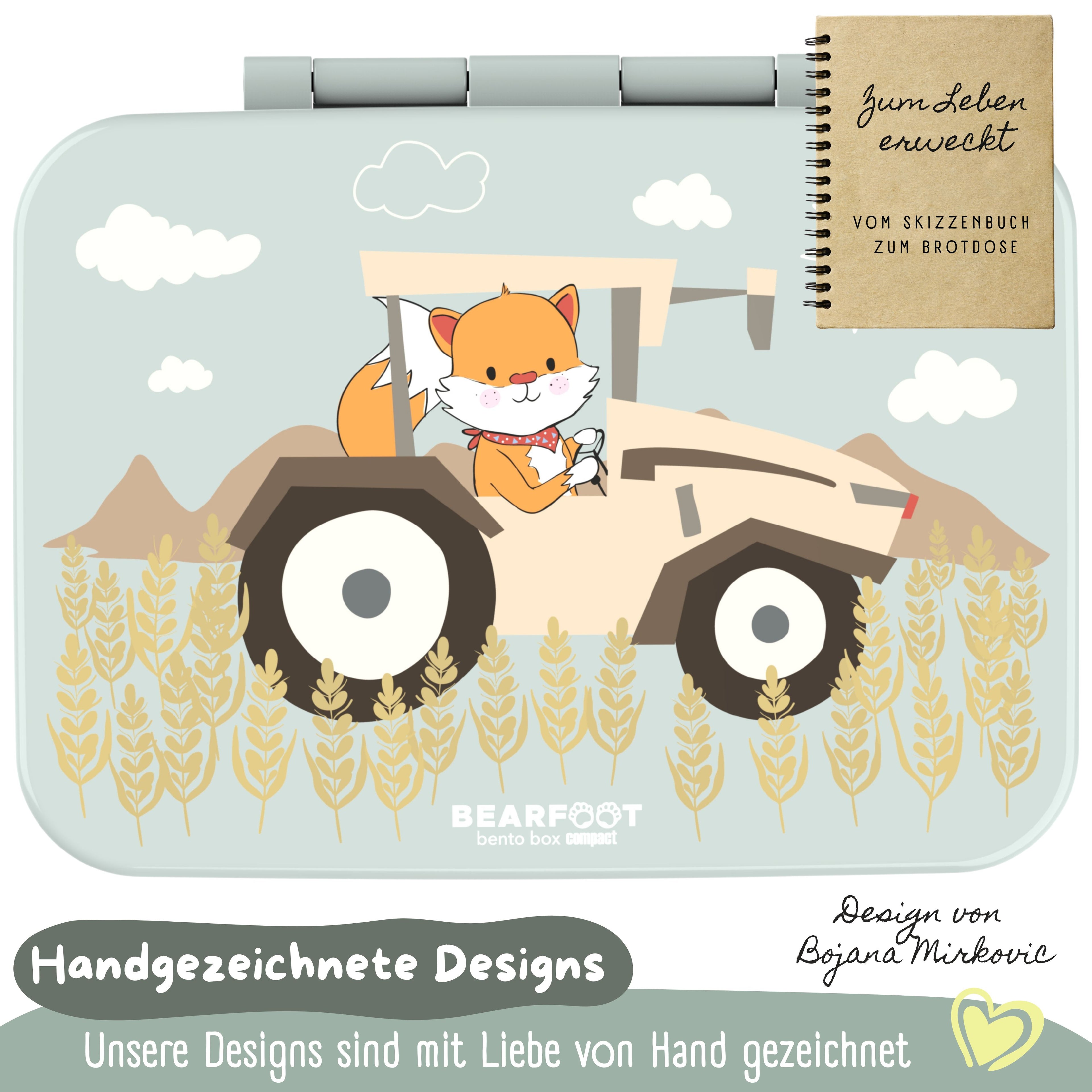 Brotdose mit Fächern, leicht & auslaufsicher -Traktor Salbei