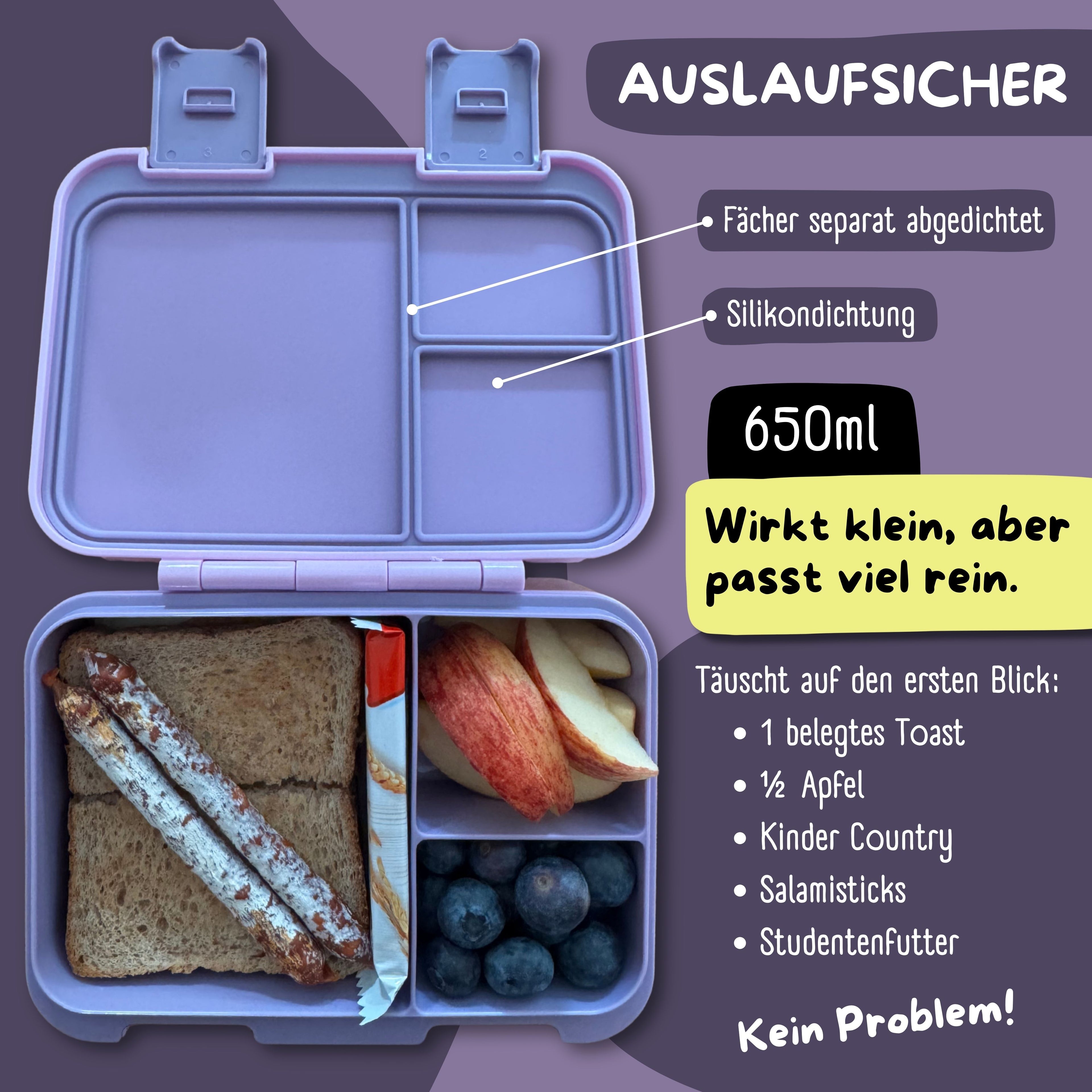 Brotdose mit Fächern, auslaufsicher - Meerjungfrau lila