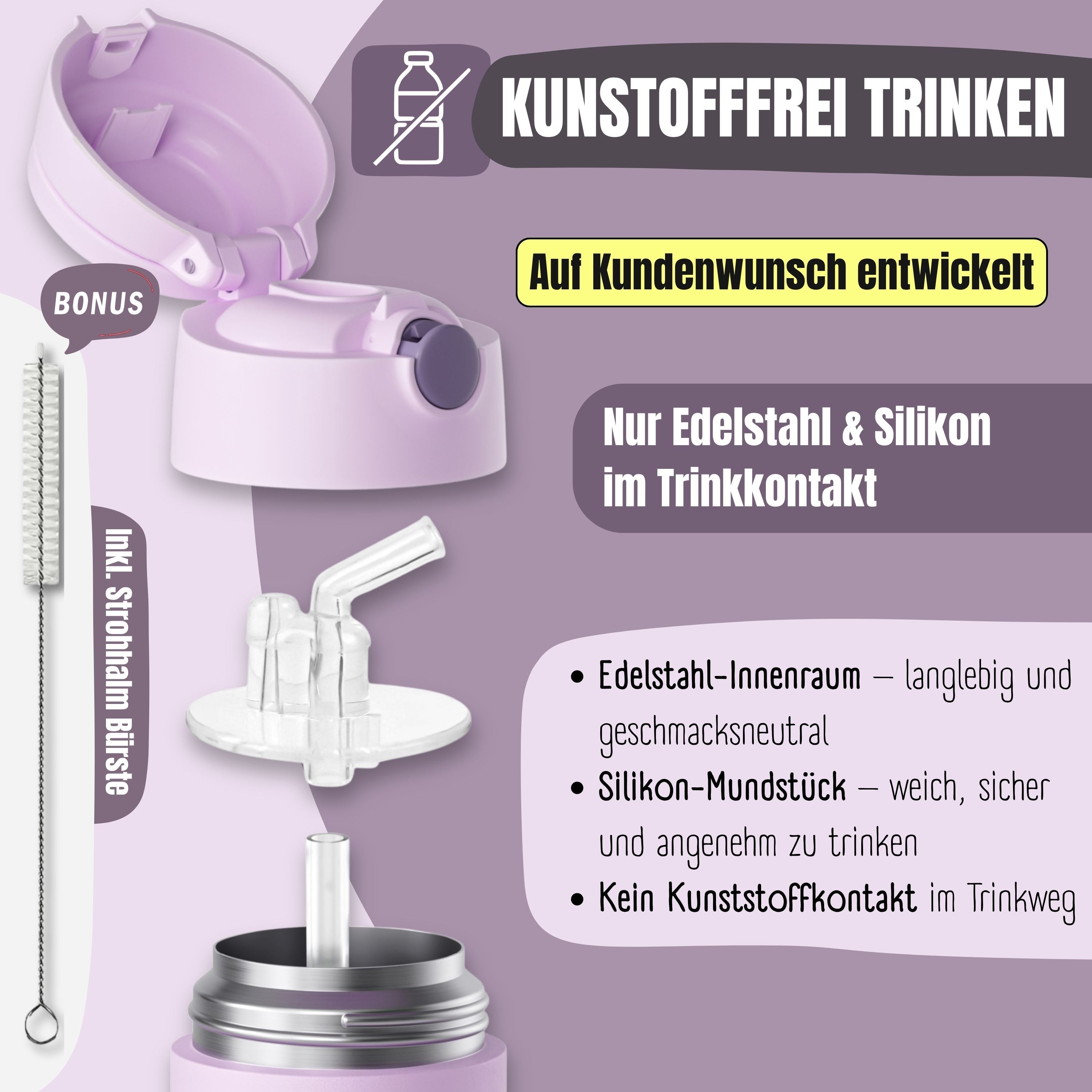 Thermo Kinder Trinkflasche Edelstahl - lila