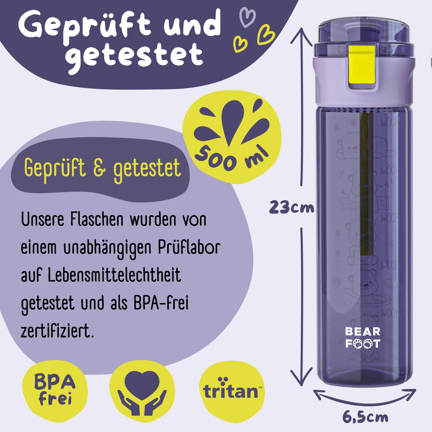Gourde enfant, 500ml, claire - logo violet
