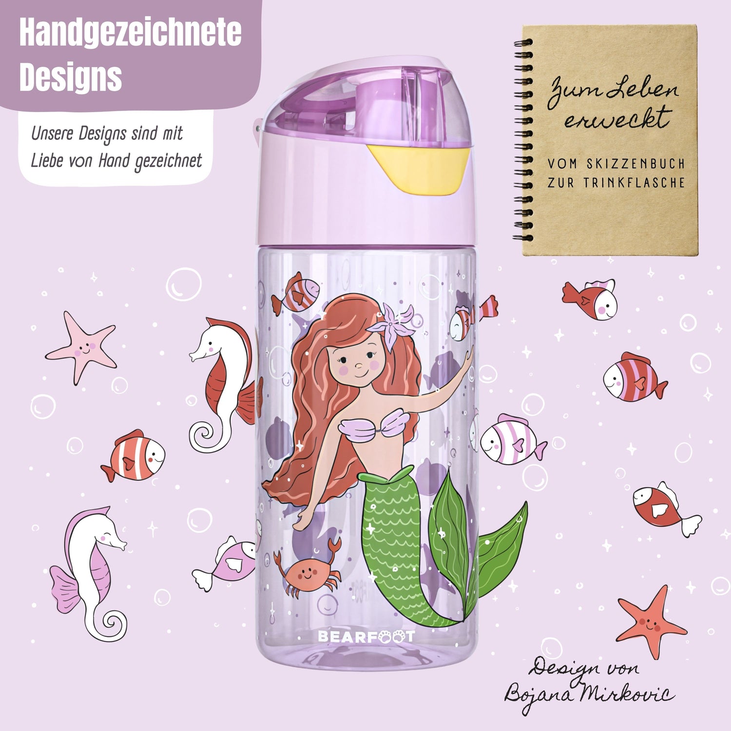 Botella de agua para niños, botella de agua ligera - sirena