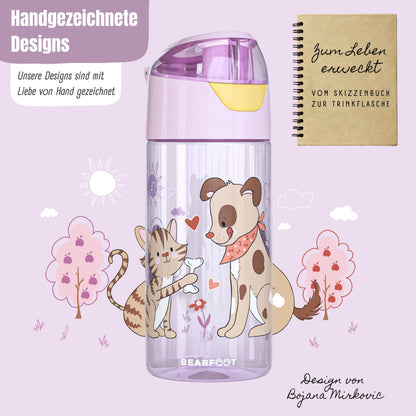 Drikkeflaske børns letvægtsvandflaske - hund &amp; kat pink