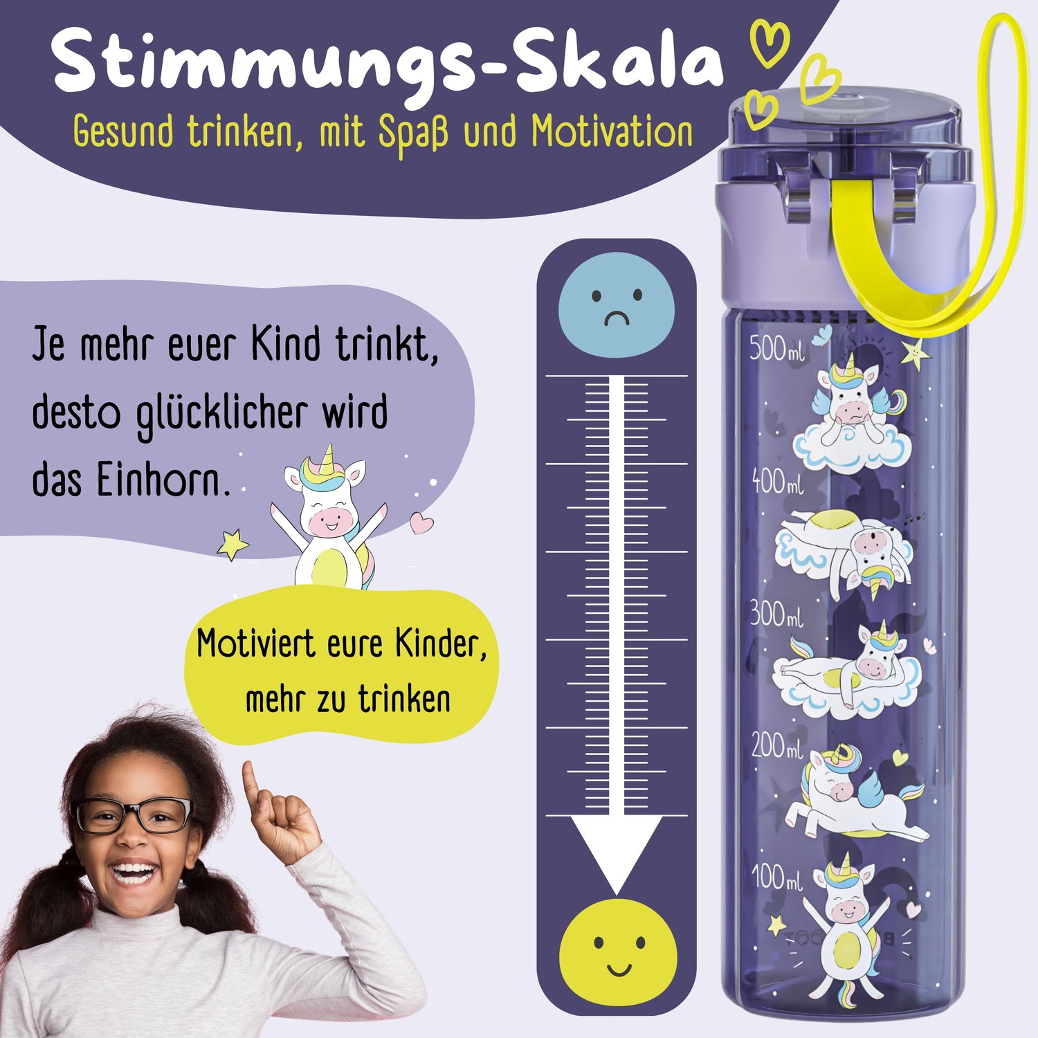 Gourde pour enfants, 500 ml, gourde légère - licorne