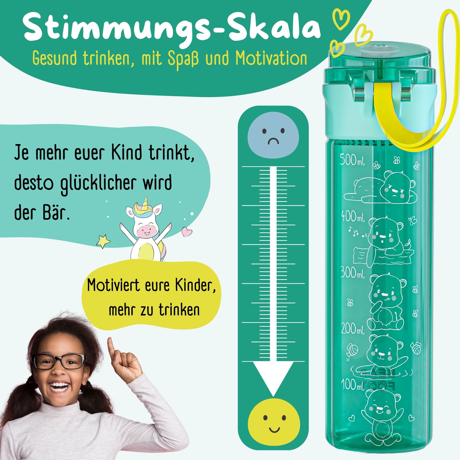 Botella para niños, 500 ml, ligera - logo-mint