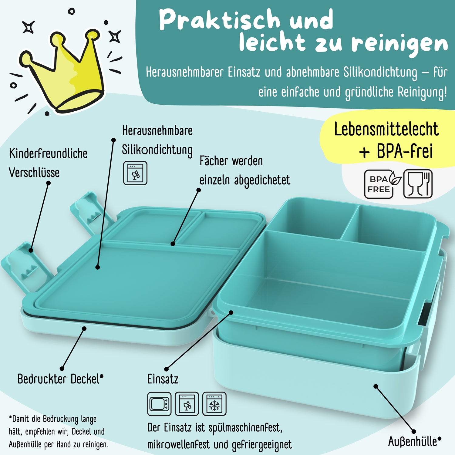 Brotdose mit Fächern, leicht &amp; auslaufsicher - mint