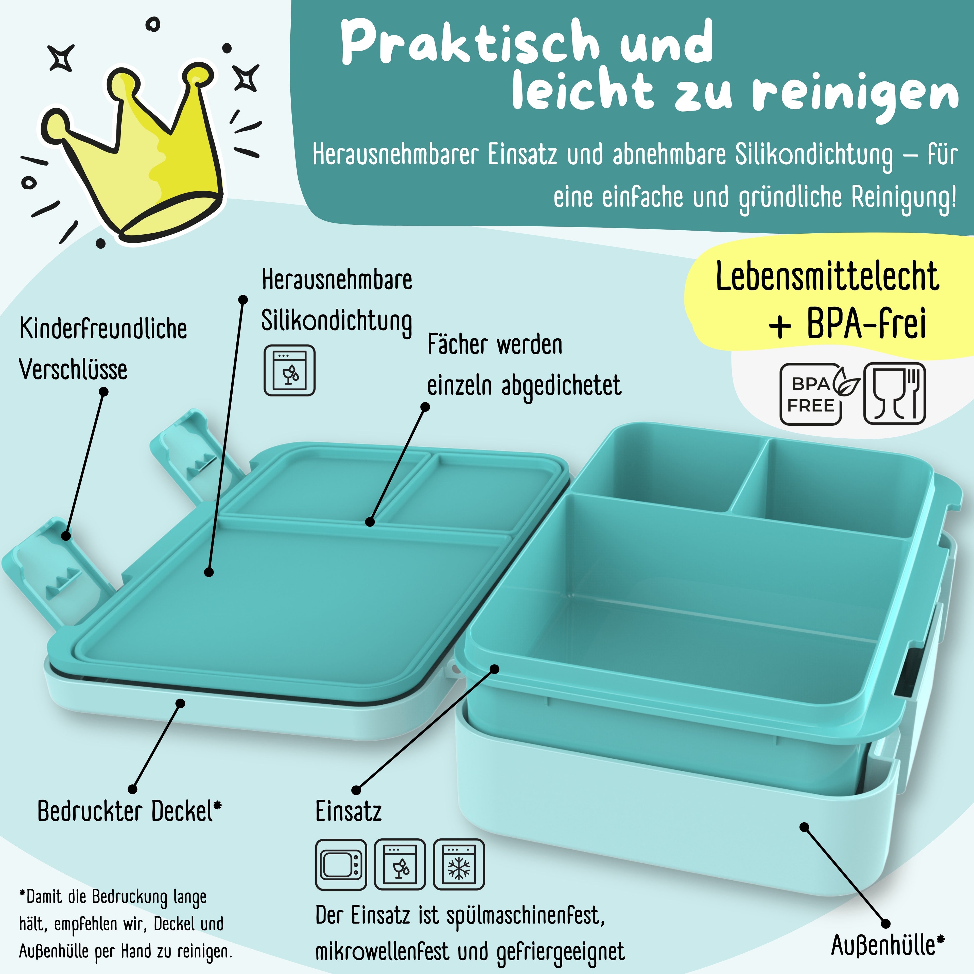 Brotdose mit Fächern, leicht &amp; auslaufsicher - mint