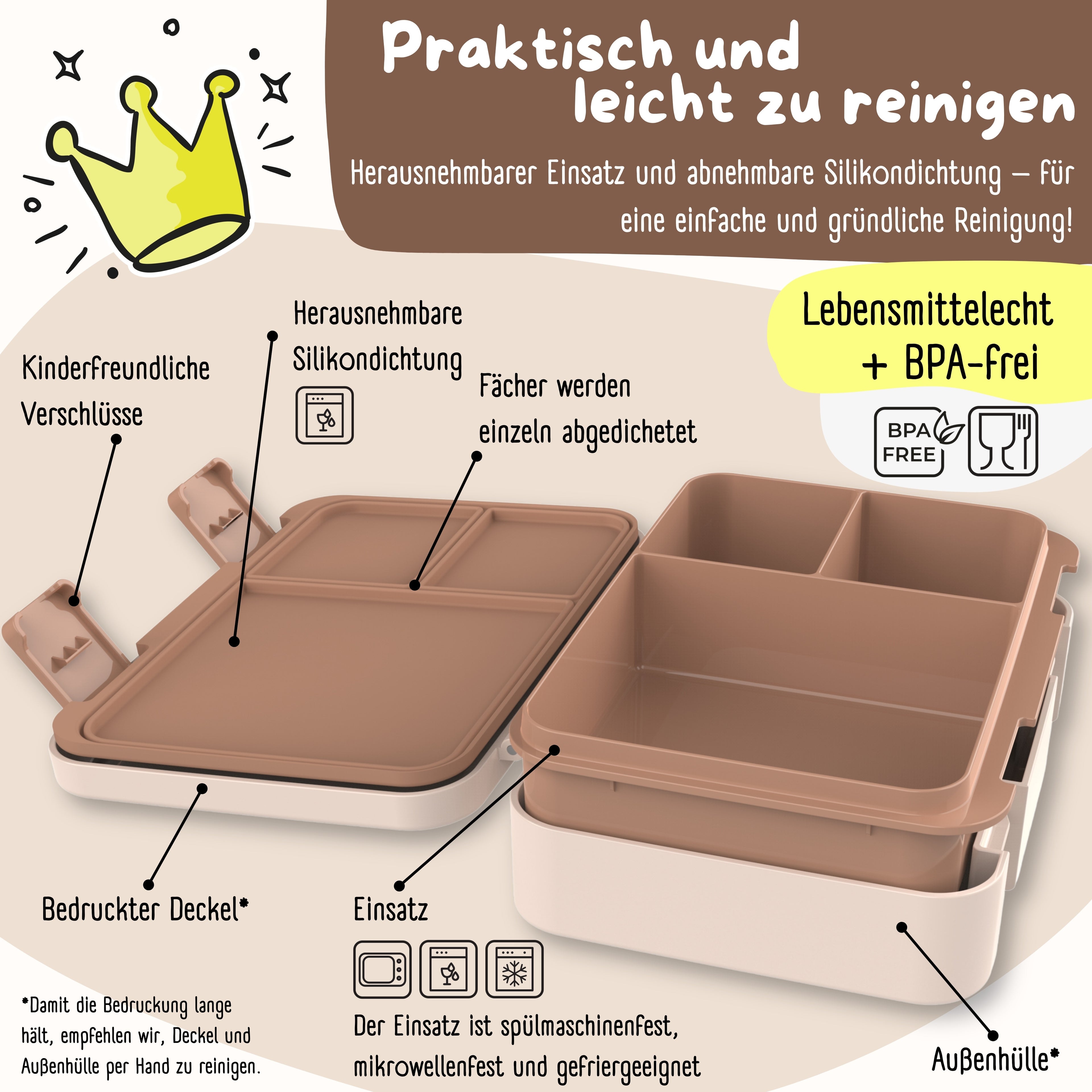 Brotdose mit Fächern, leicht &amp; auslaufsicher - Polizei braun