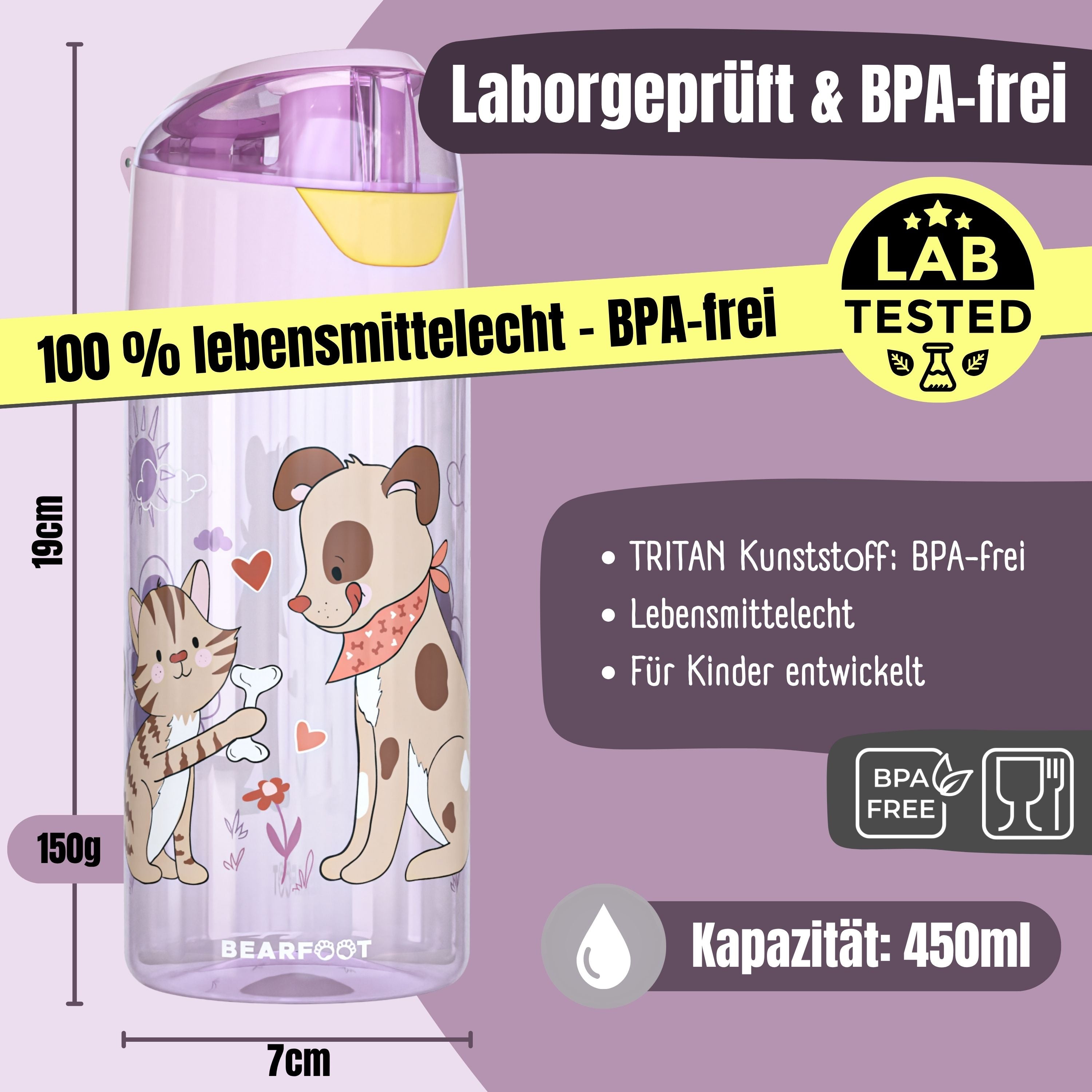 Drikkeflaske børns letvægtsvandflaske - hund &amp; kat pink