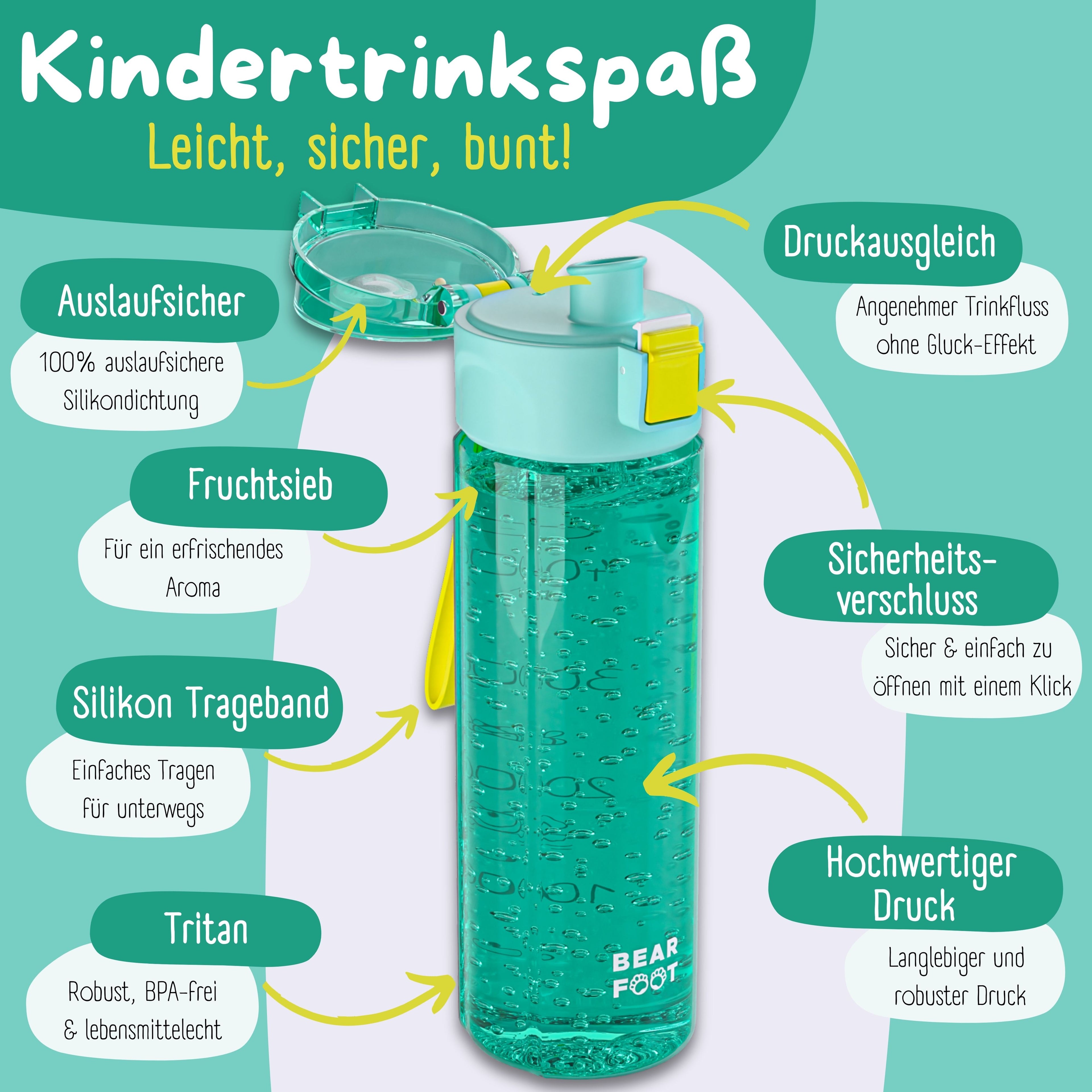 Botella para niños, 500 ml, ligera - logo-mint