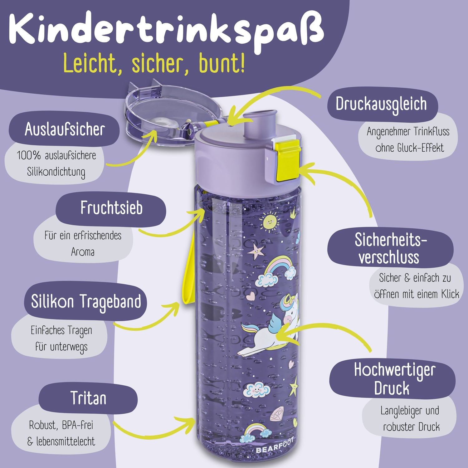 Gourde pour enfants, 500 ml, gourde légère - licorne