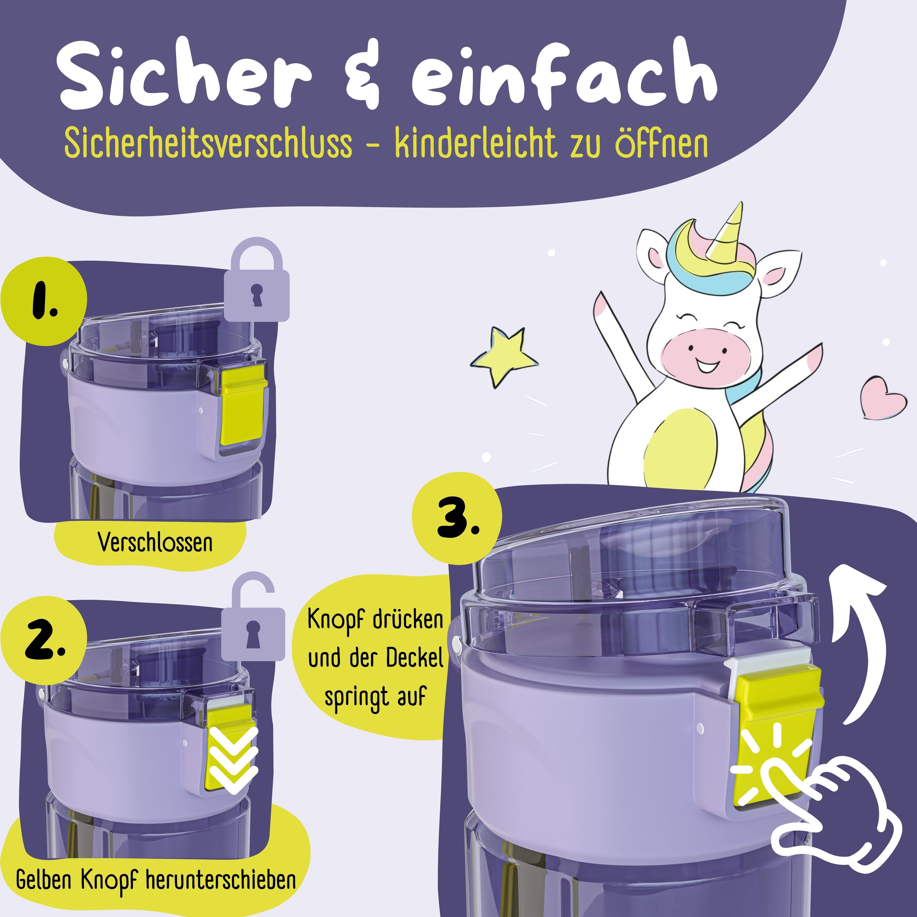 Gourde pour enfants, 500 ml, gourde légère - licorne