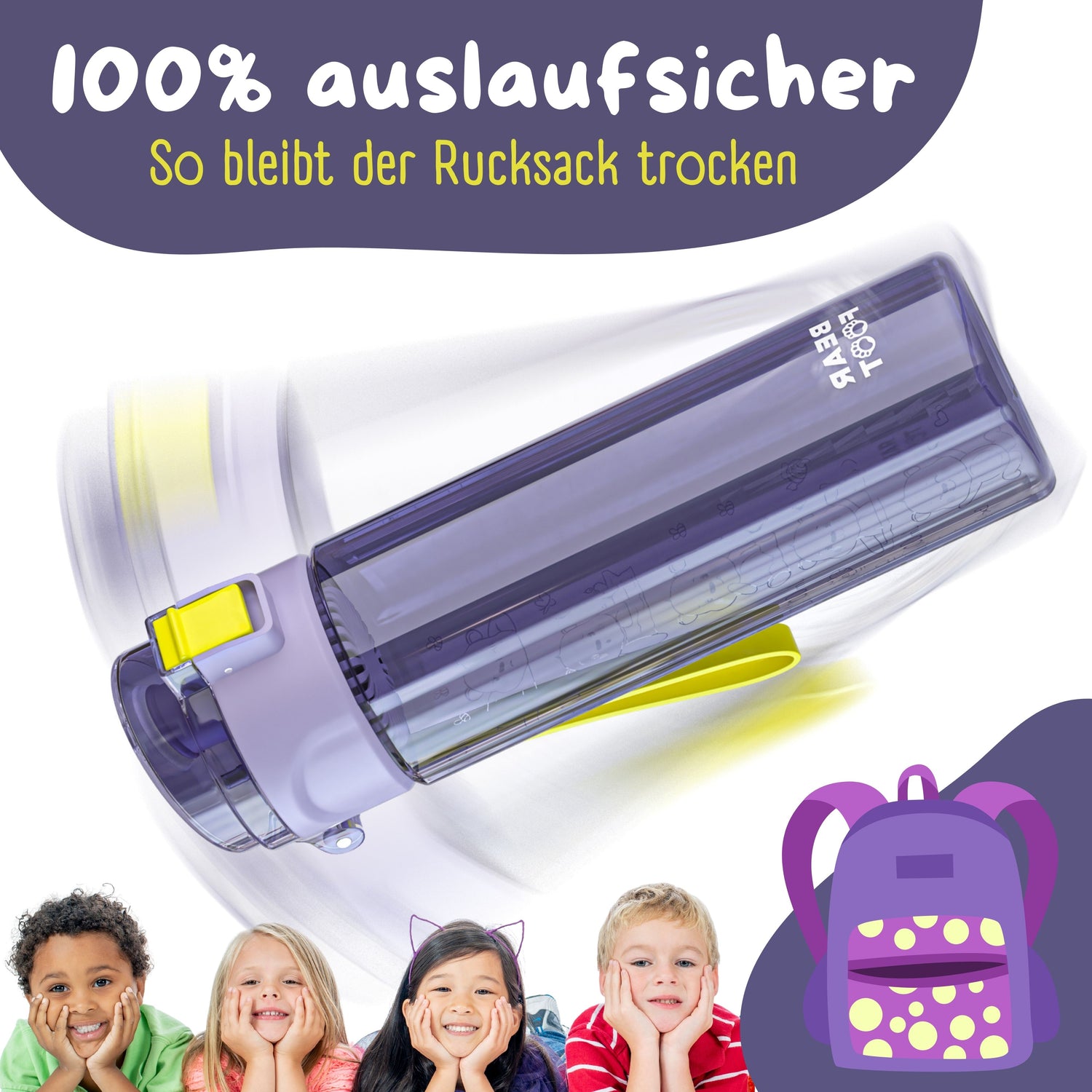 Gourde enfant, 500ml, claire - logo violet
