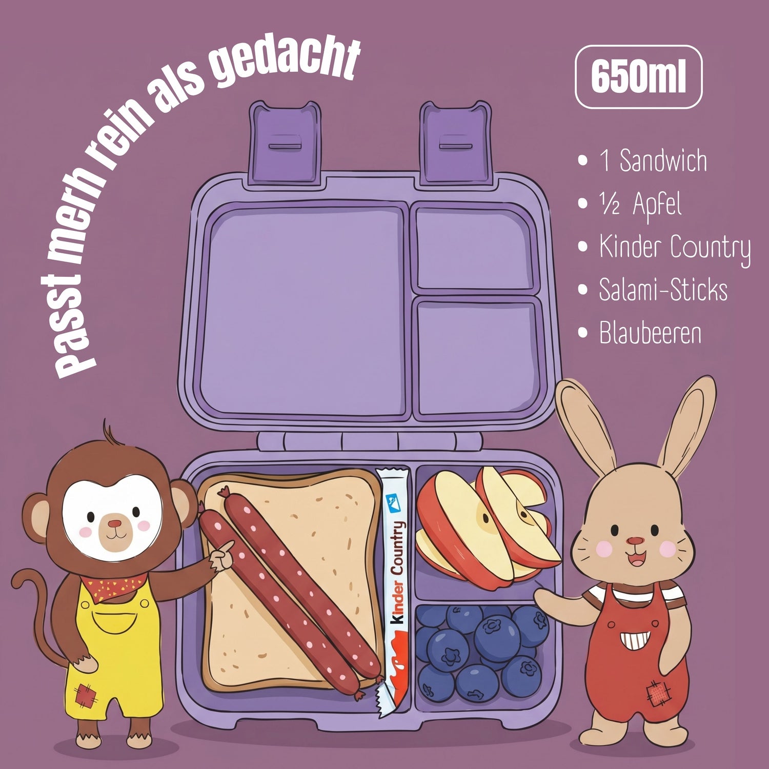 Brotdose mit Fächern, leicht &amp; auslaufsicher - Einhorn lila