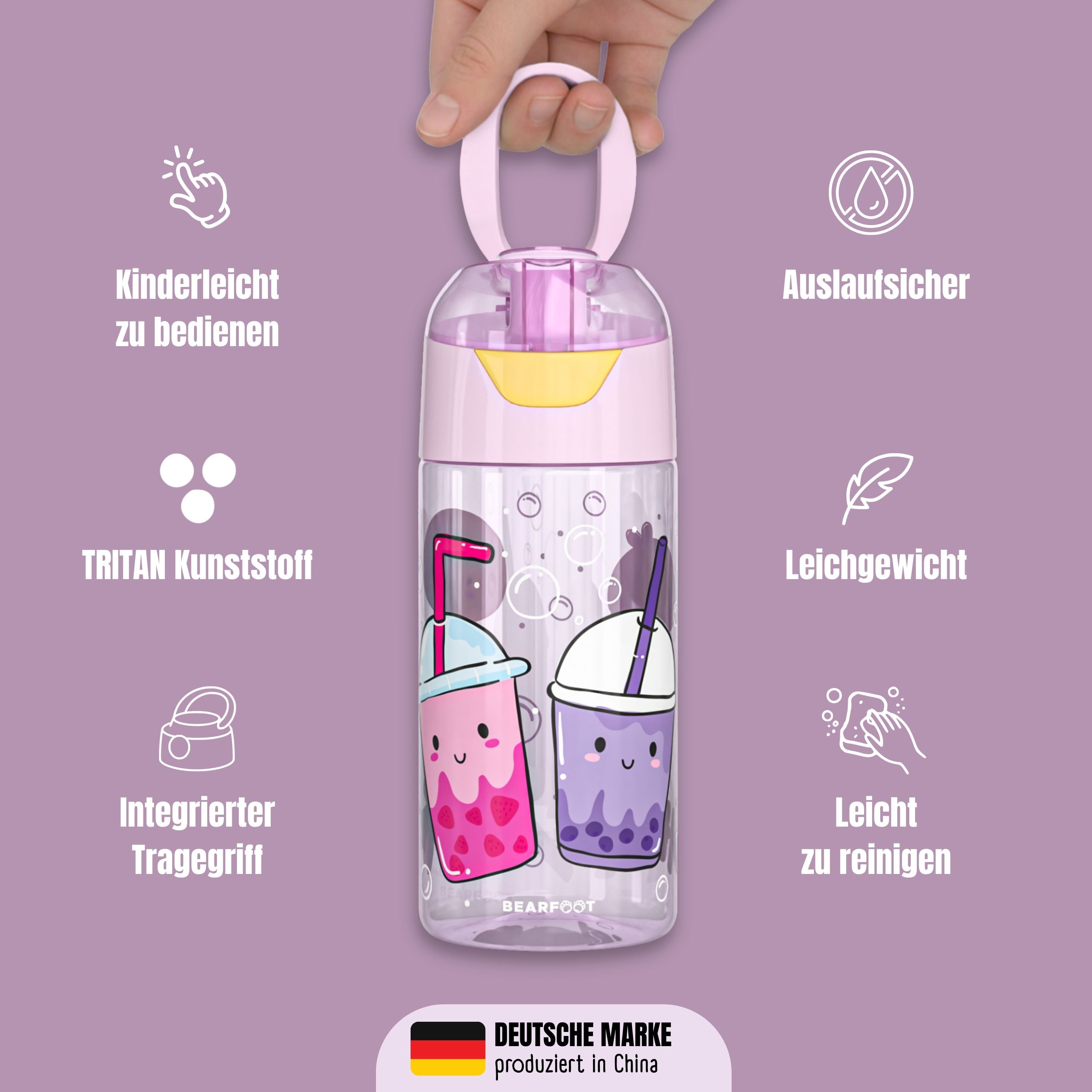 Botella de agua para niños, botella de agua ligera - té de burbujas