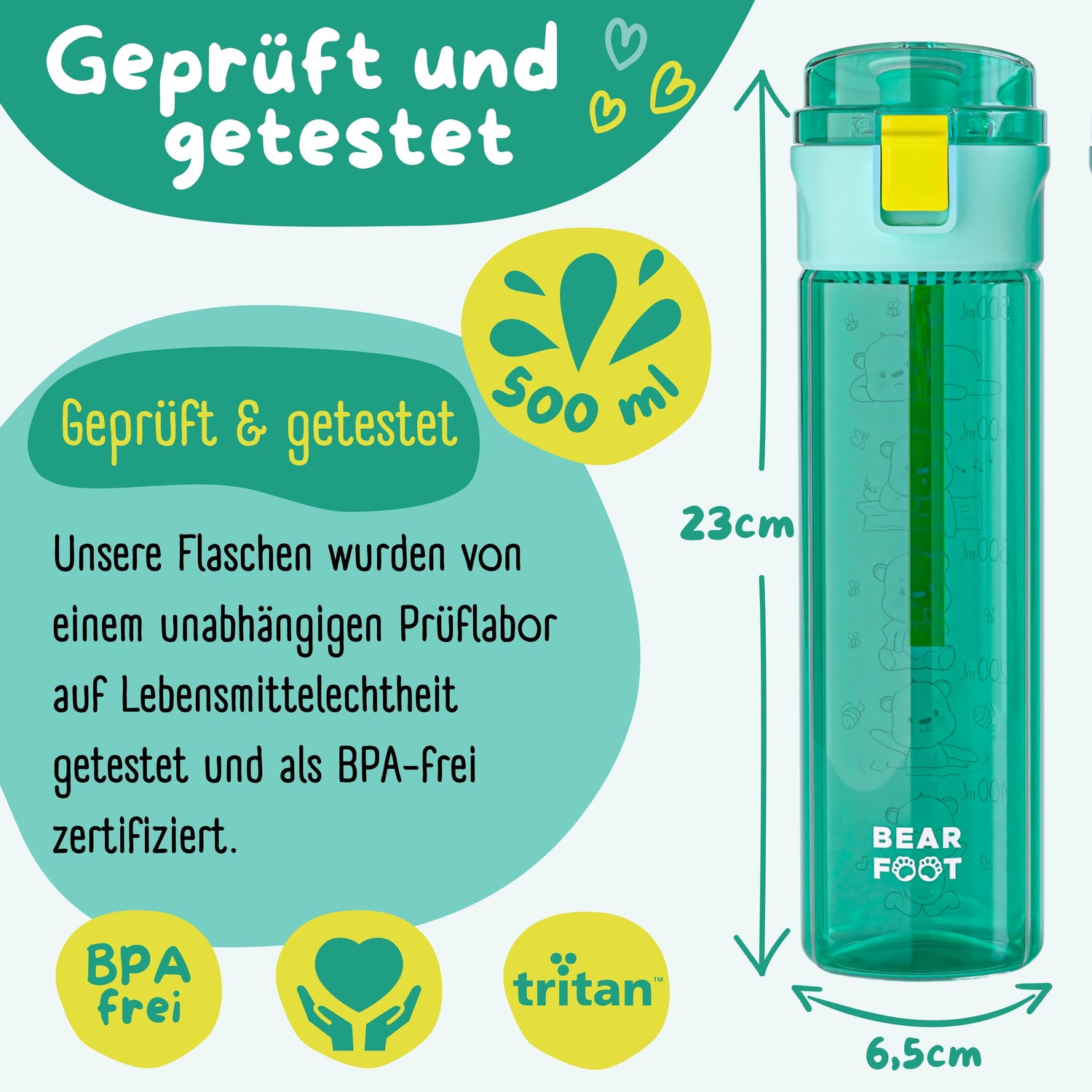 Botella para niños, 500 ml, ligera - logo-mint