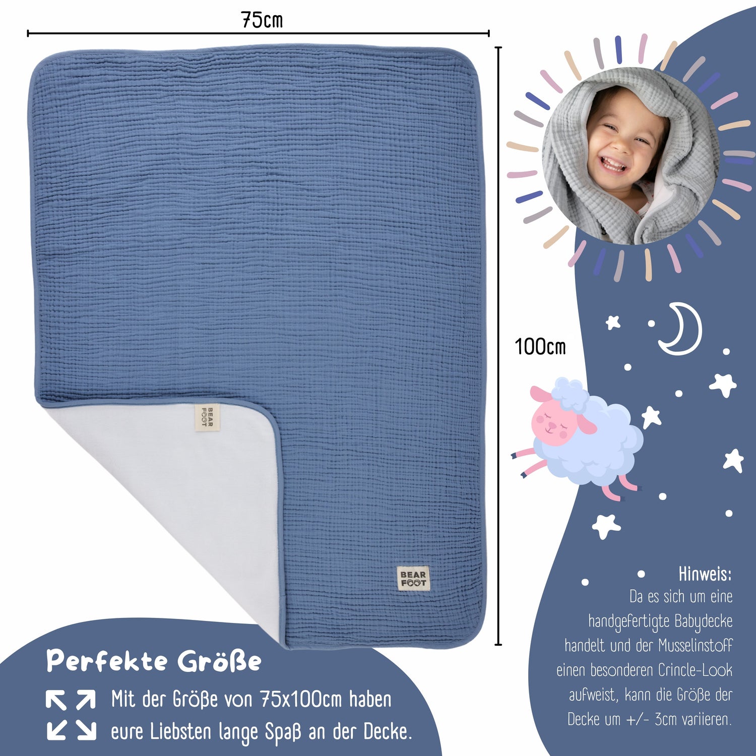Babydecke Musselin Fleecedecke flauschig weich - blau