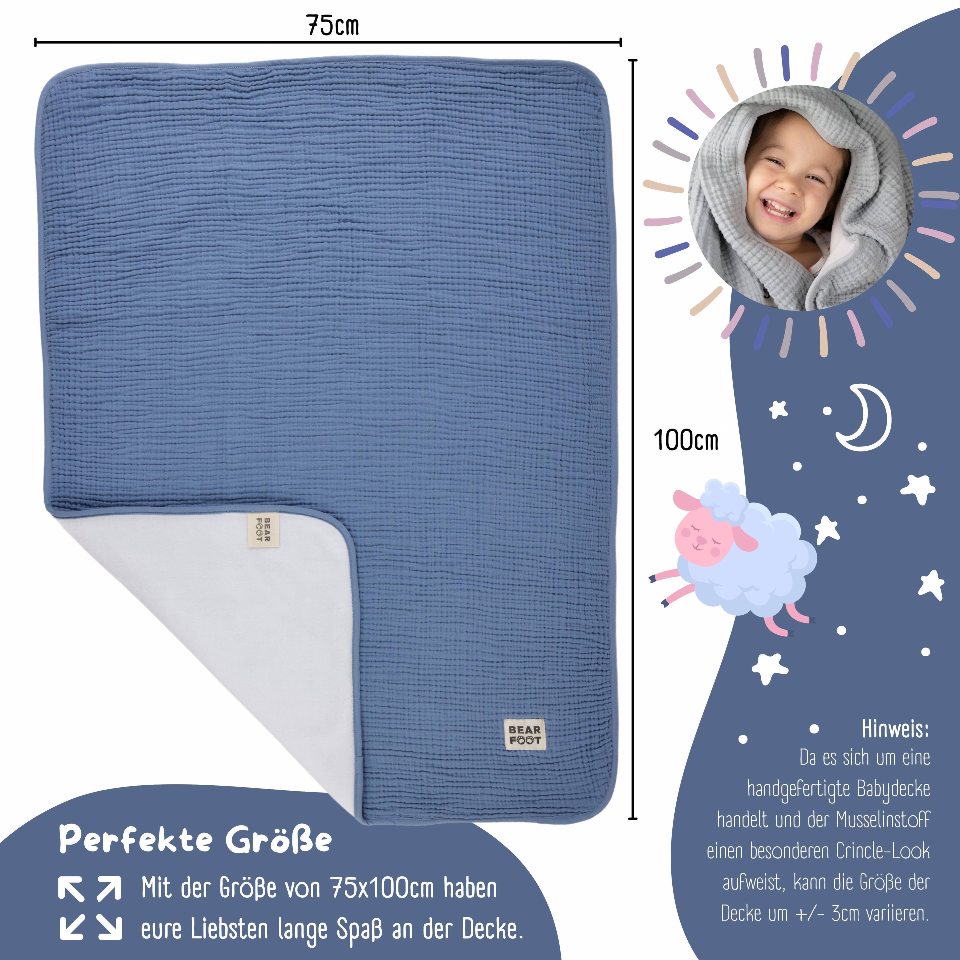 Babydecke Musselin Fleecedecke flauschig weich - blau