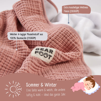 Babydecke Musselin Fleecedecke flauschig weich - rosa